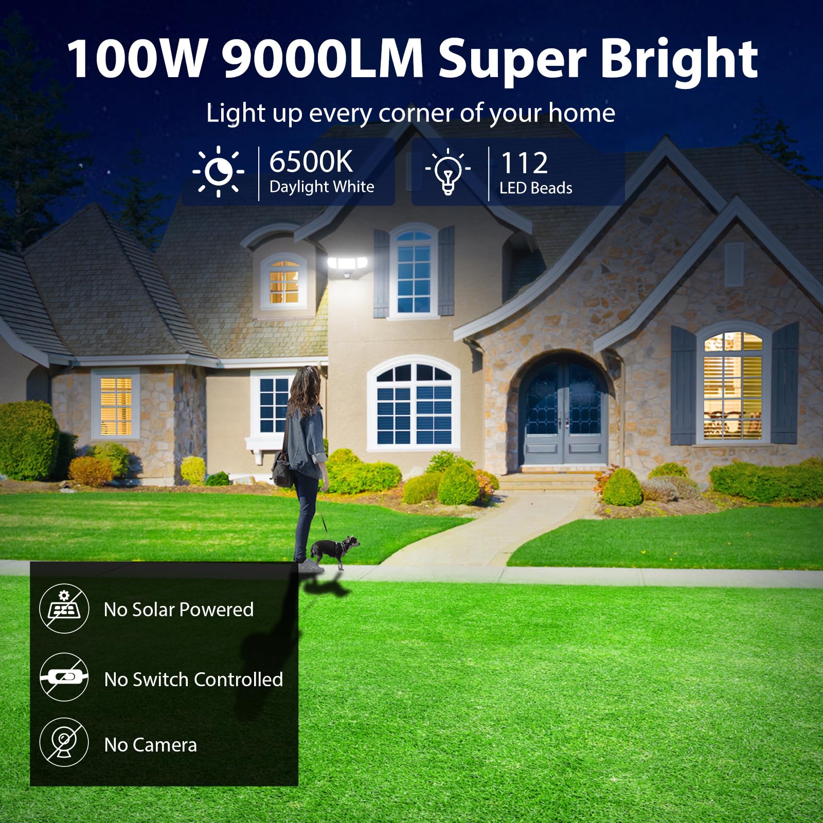 Imaihom 100W Motion Sensor Outdoor Lights, 9000Lm Led Security Lights Motion Sensor Light Outdoor, 3 Adjustable Heads Led Flood