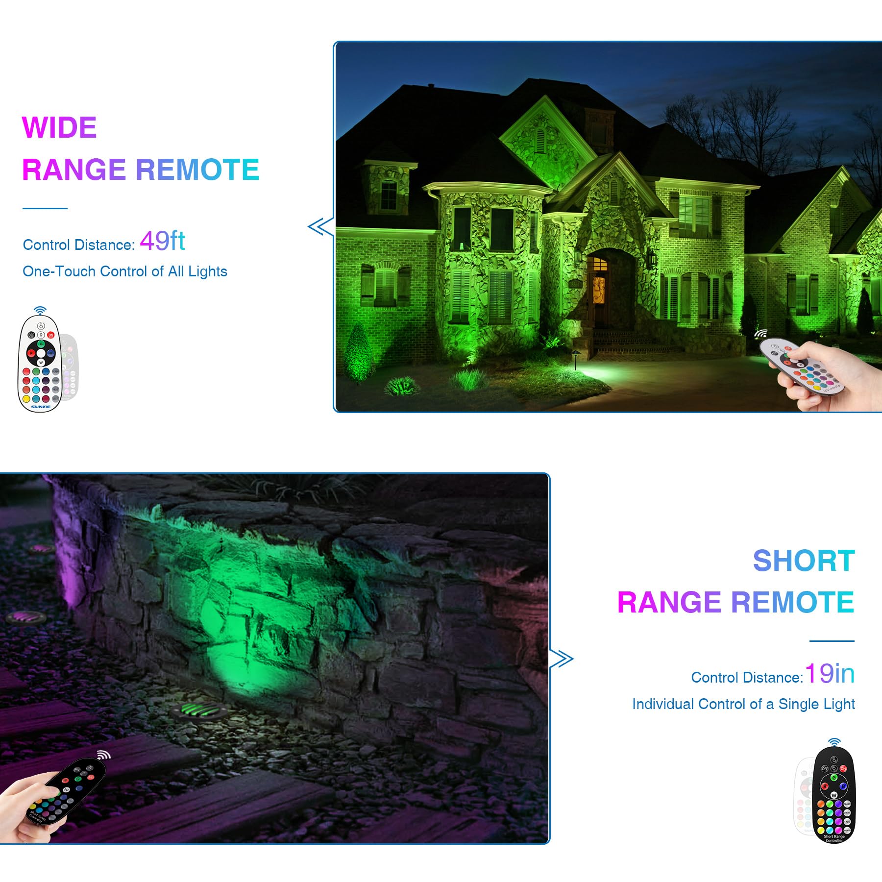 SUNVIE RGBW LED Well Lights - Color Changing, Low Voltage, Waterproof, Black, 12-24V, 8 Pack, Model MDRG1208C