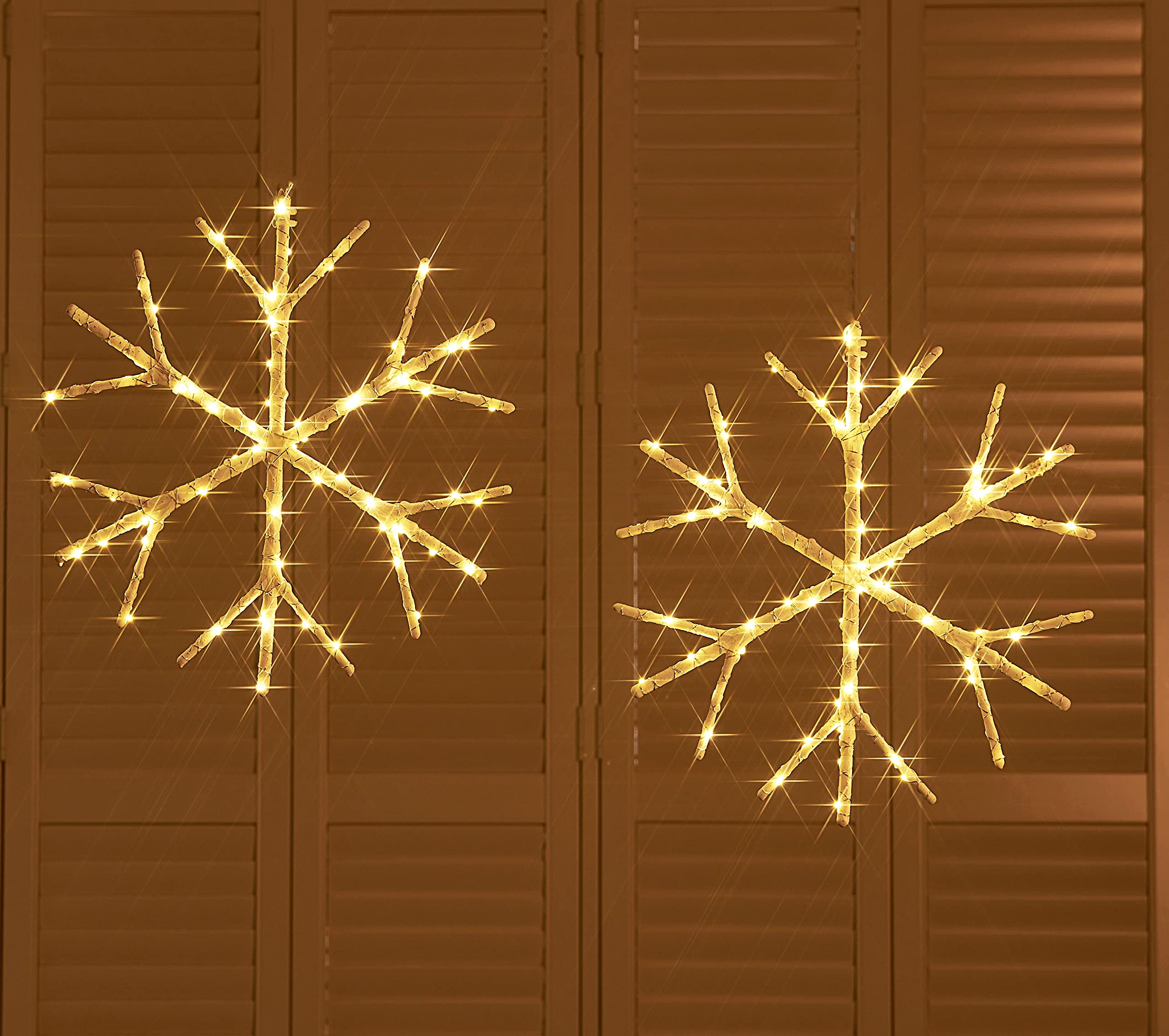 Hairui White Snowflake Lights Battery Operated with Timer 70 LED Fairy Lights 2 Pack 14IN for Window Christmas Decoration