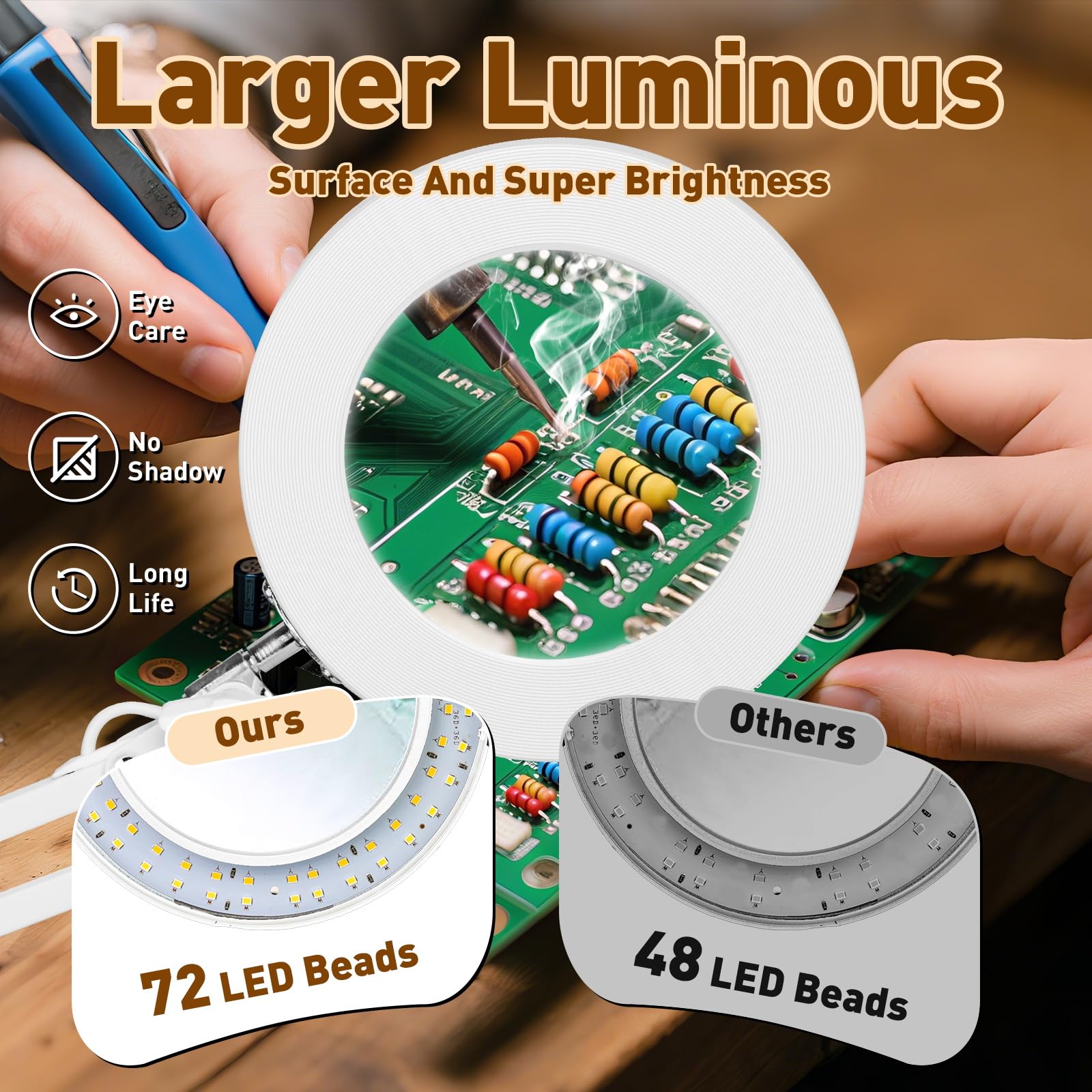 KIRKAS 10X LED Magnifying Lamp, Real Glass Lens, Stepless Dimmable, Adjustable Clamp, White, Model KR-DB-White