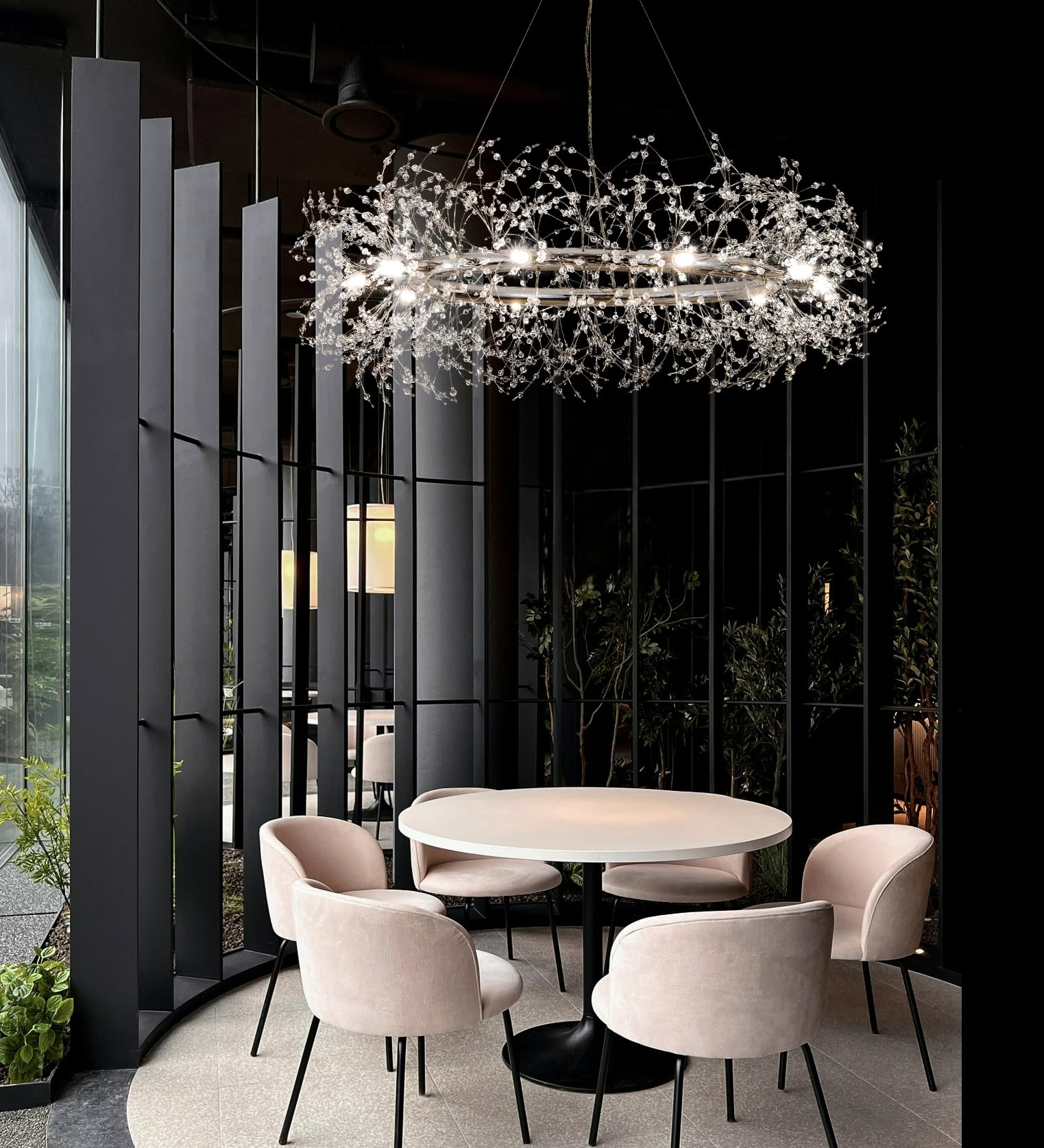 Modern Crystal Silver Chandeliers,Chrome Dining Room Chandelier Light Fixture Round,Large Living Room Chandelier,Crystal Ceiling