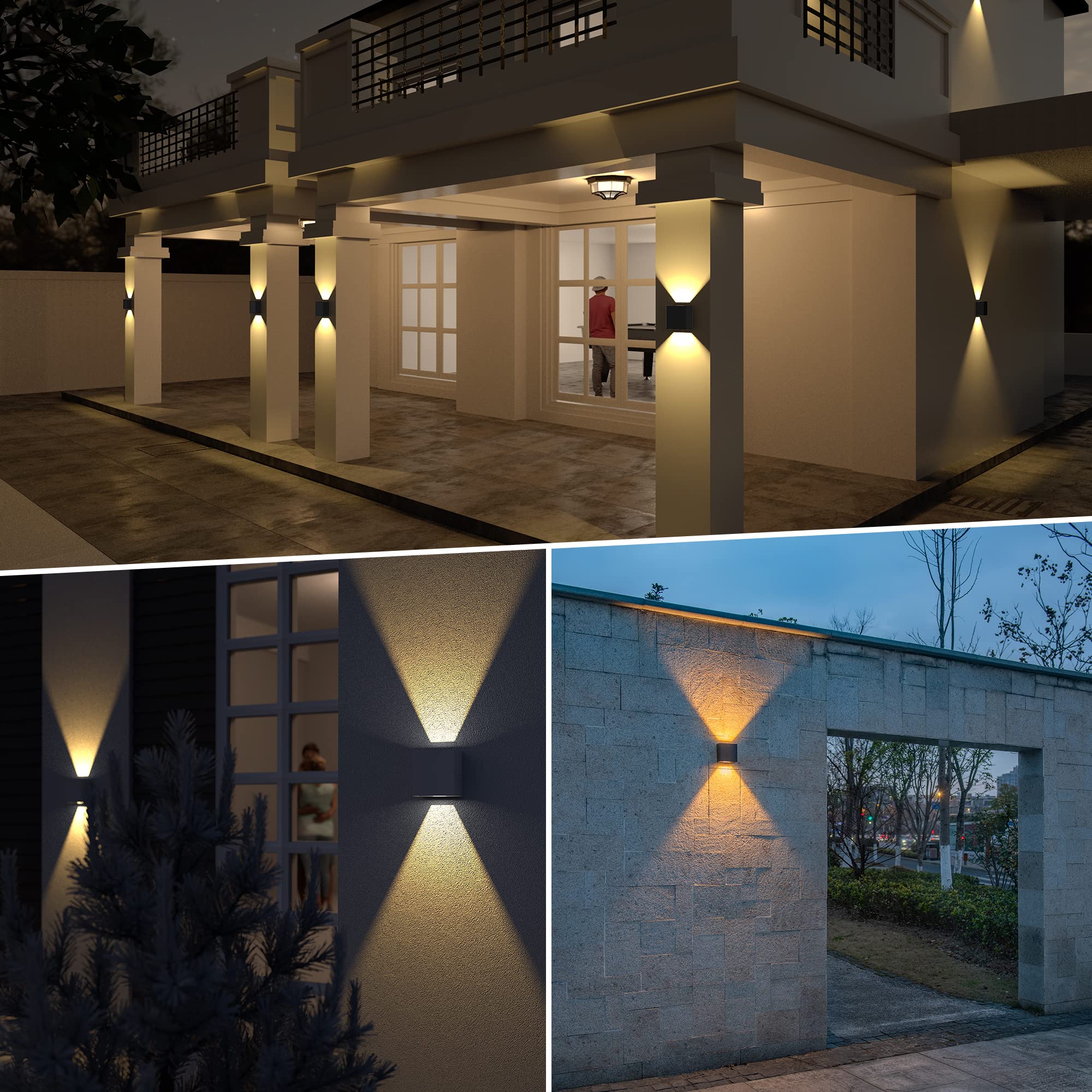 Lutec 4-Pack Led Up & Down Modern Wall Lamp, Aluminum Anti-Rust Outdoor Indoor Wall Sconce, 10W 3000K Warm White, Adjustable Ext