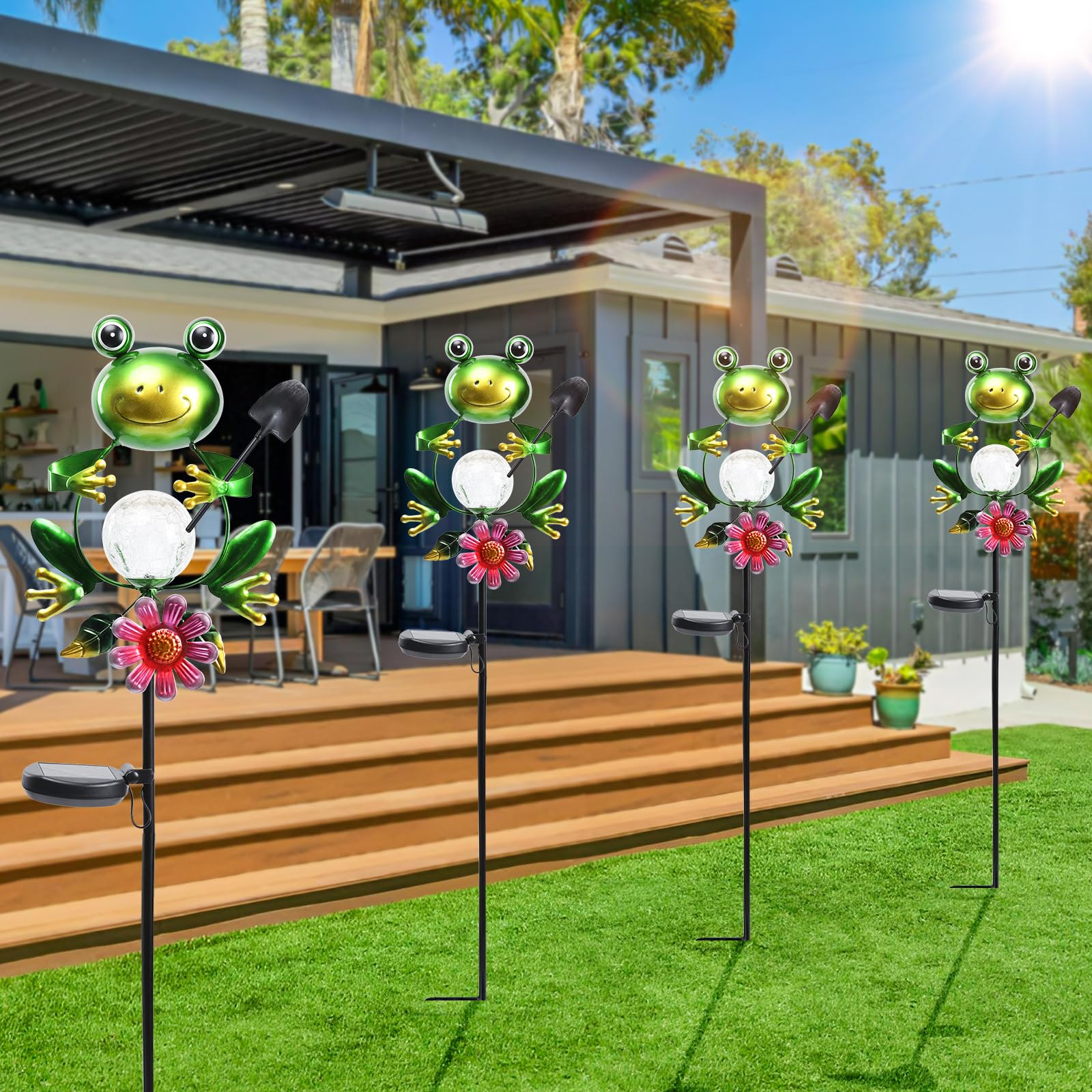 Bshine Frog Solar Light Outdoor Garden   ed Glass Metal Solar Garden Stakes For Pathway  Backyard Decoration  Yard Art  Lawn Ornaments  Frog Gifts For Women  Mom  Frog Lovers