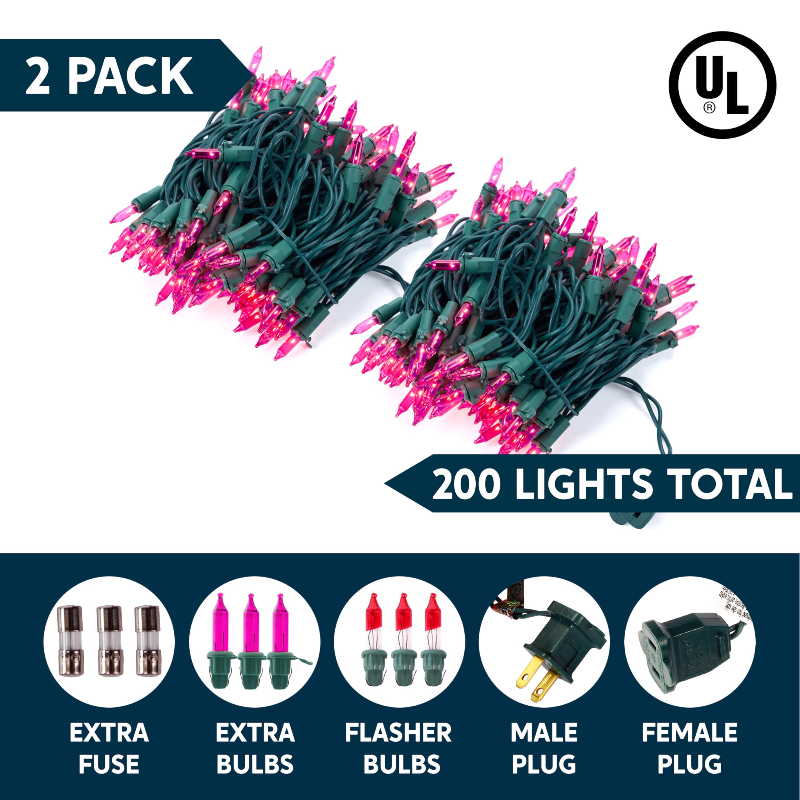Joiedomi Pink Christmas String Lights 200(2X100) 42.8Ft Valentines Day Fairy Tree Lights Plug In For Indoor Outdoor Xmas Valentines Decor Patio Holiday Theme Party Yard House Green Wire