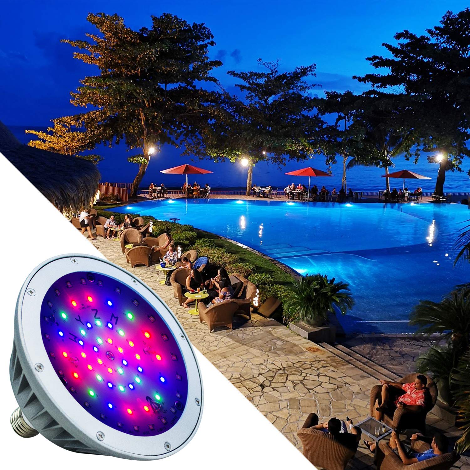 WYZM Waterproof 120V 40W RGBW LED Pool Light Bulb for Inground Pools, Aluminum, Red, Fits Pentair & Hayward Fixtures