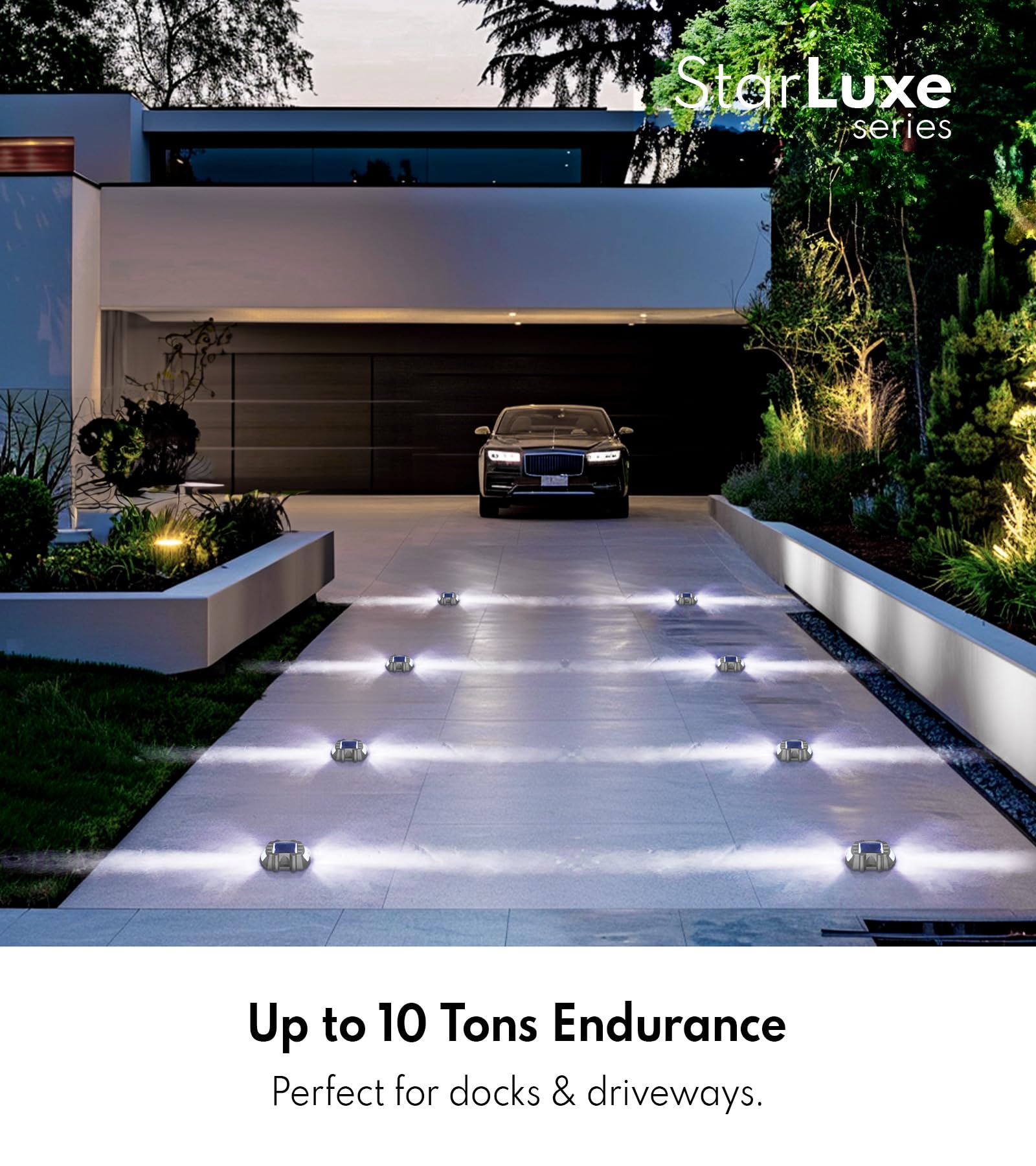 PASAMIC Solar Powered Driveway Lights LED 12 Pack, Aluminum, IP65 Waterproof, White, Model 60A-P-12