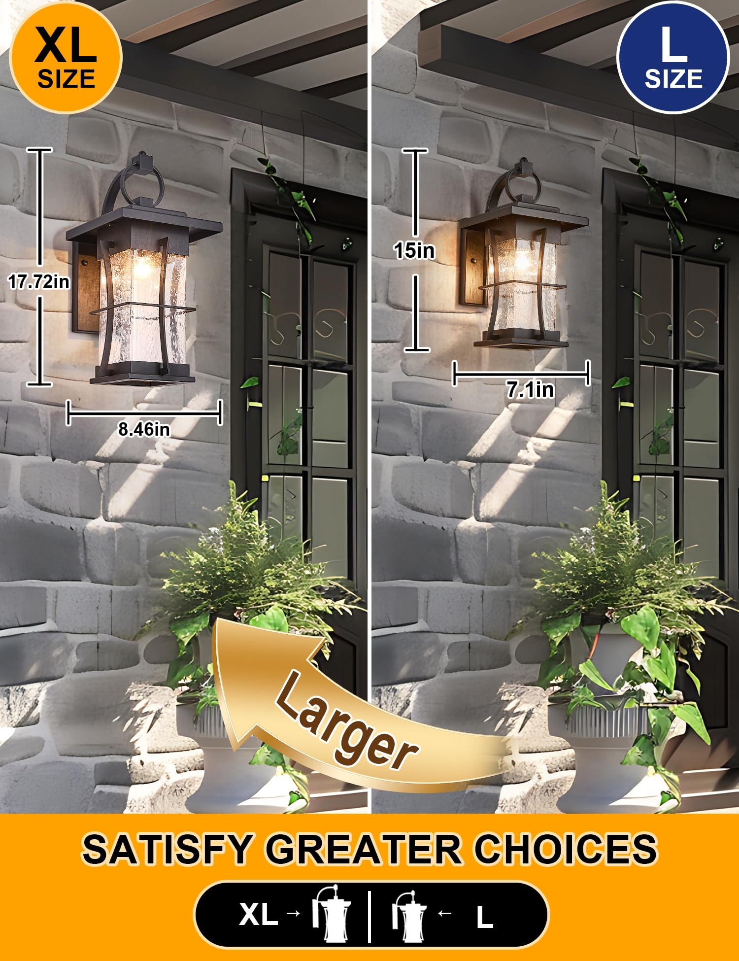 EERU Outdoor Wall Sconce - 18" H Large Black Metal Lantern with Clear Seeded Glass, Waterproof for Villa Porch Garage, Oil Rubbed Bronze