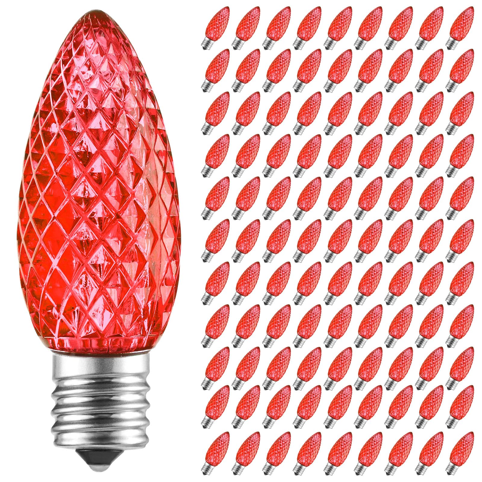 Brightown 100 Pack C9 Led Replacement Christmas Light Bulb, C9 Shatterproof Led Bulb for Christmas String Light, E17 Intermediate Base, Commercial Grade Dimmable Bulbs, Red