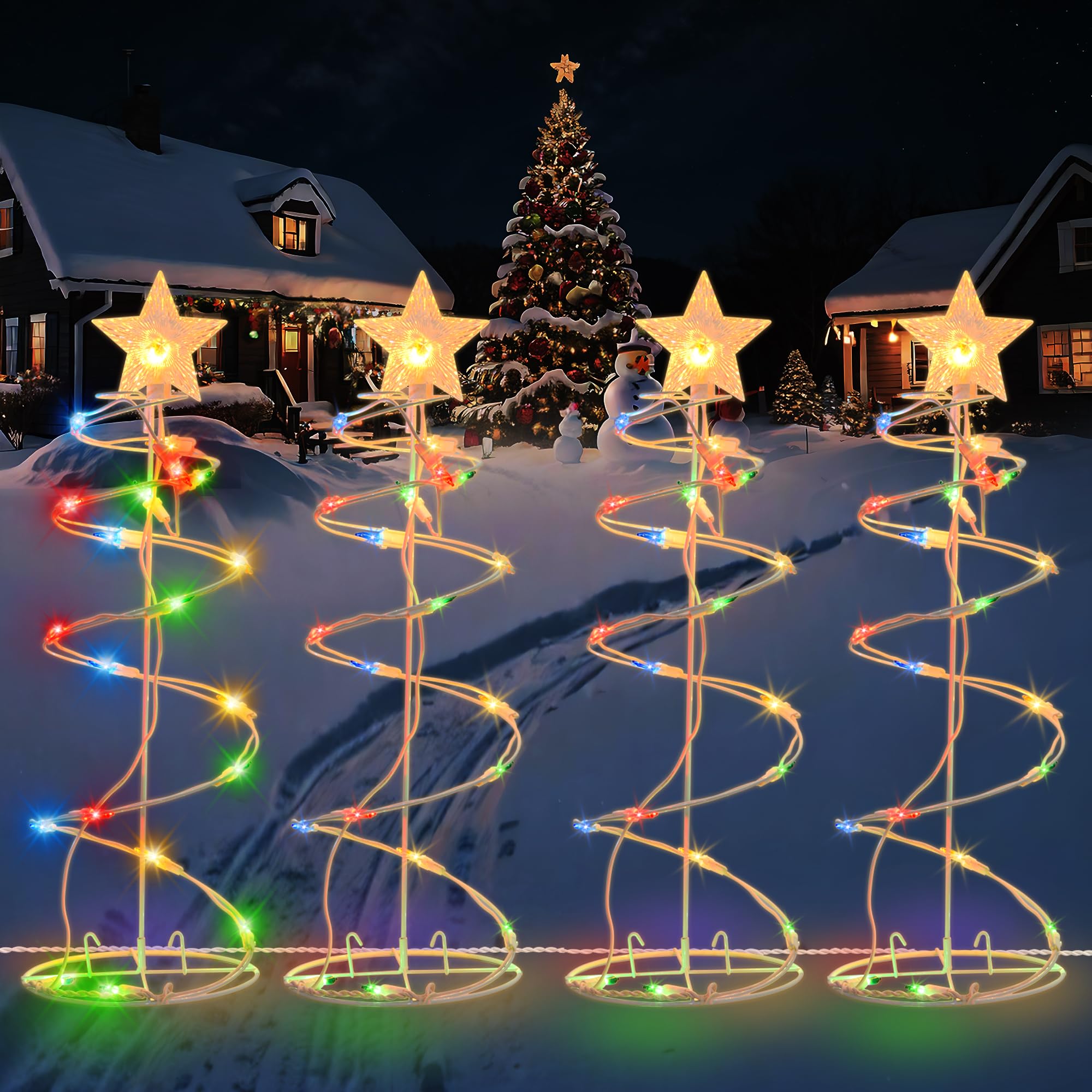 HEISOK Spiral Christmas Tree Outdoor - 4 Pack Spiral Christmas Tree Pathway Lights Waterproof - Multicolor Spiral Lighted Xmas Trees Lights for Outside Garden Yard Porch  Christmas Decorations