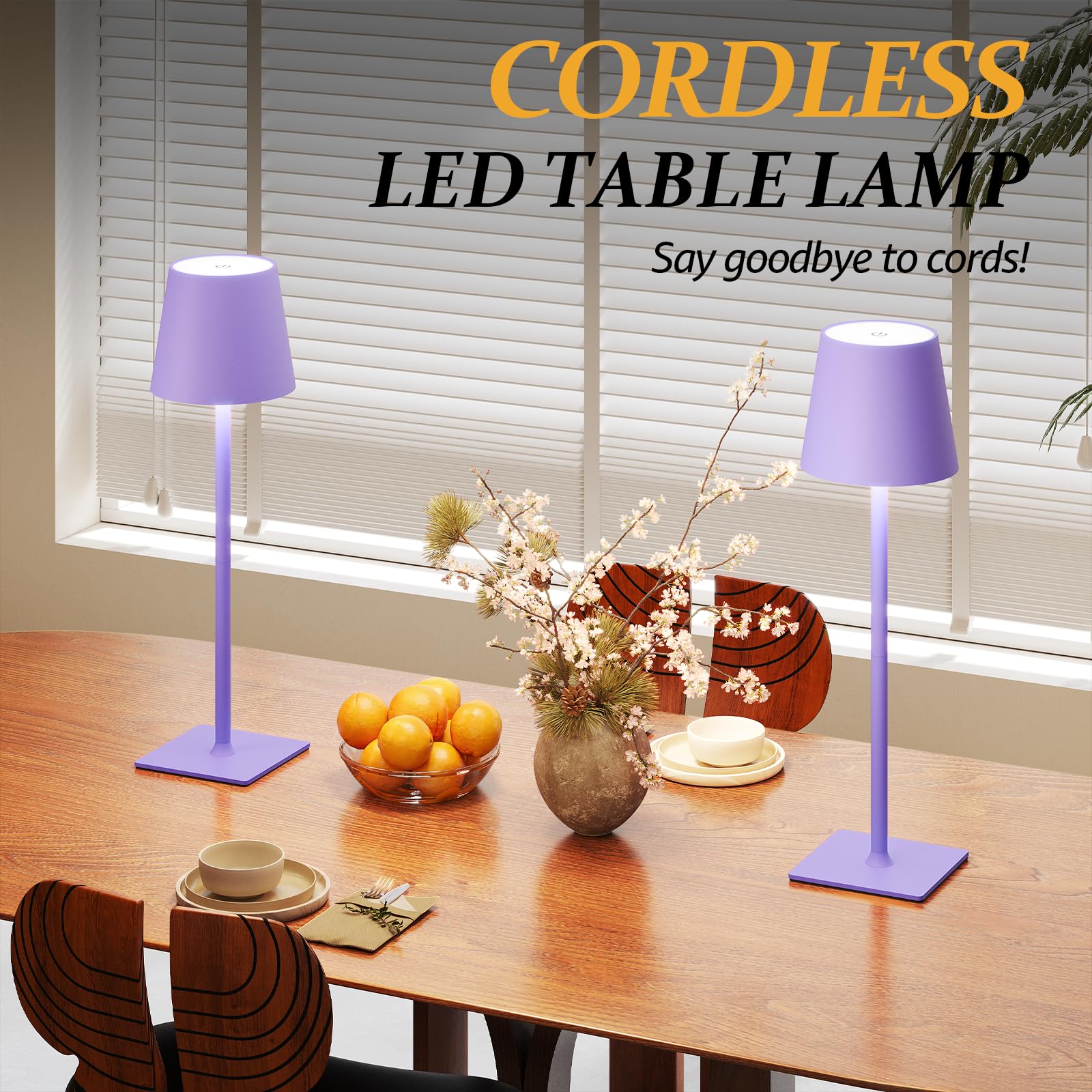 CHLORANTHUS Cordless Table Lamps 2 Pack - Stepless Dimming, 5000mAh Battery, Purple, Model: table-lamp -15