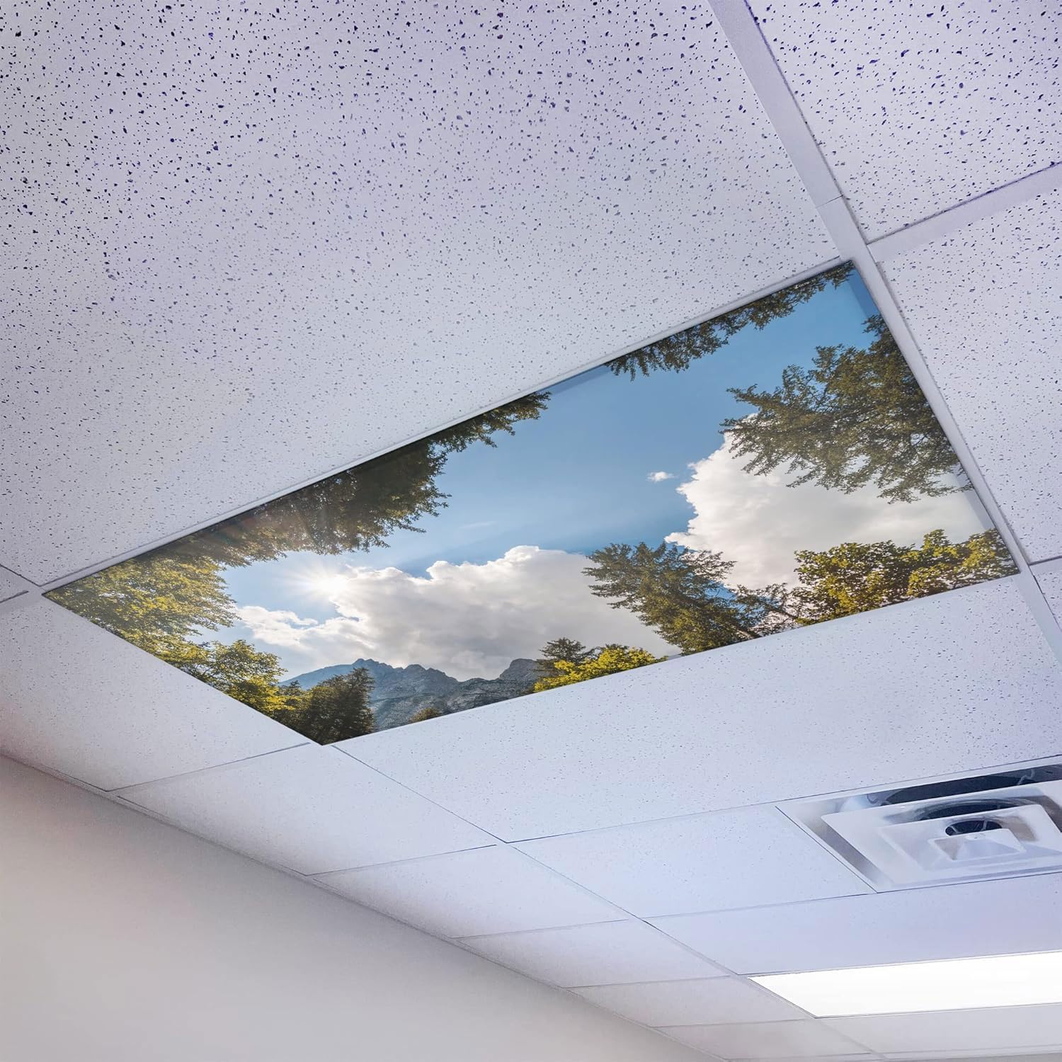 OCTO LIGHTS Magnetic Ceiling Light Cover - 2x4 Backlit Film, Tree Mountain Sky, Model TRE-009-MGT-2x4, Pack of 1
