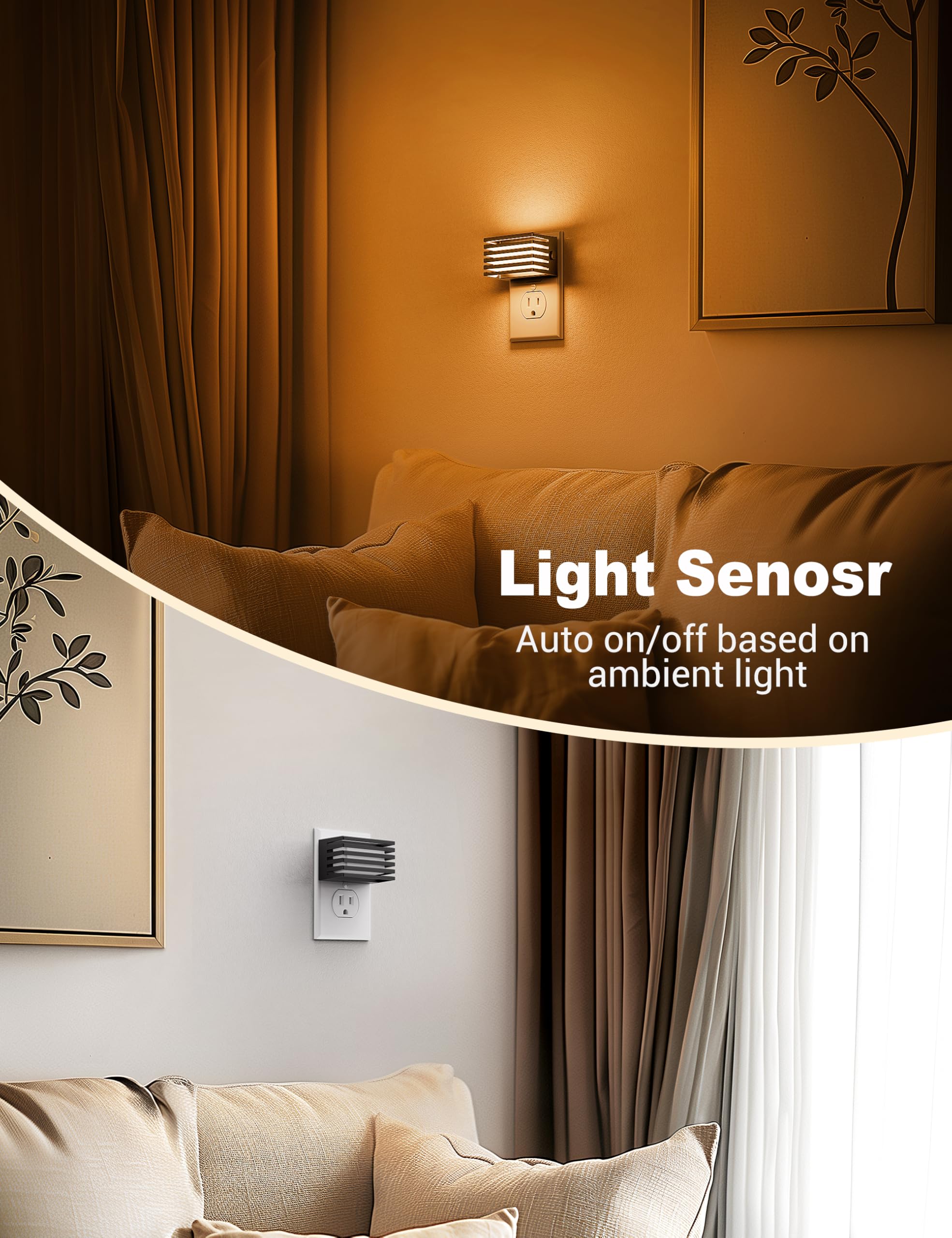 Jandcase Amber Night Light, [2 Pack] Night Lights Plug Into Wall With Dusk To Dawn Sensor, Dimmable Plug In Night Light, Adjusta