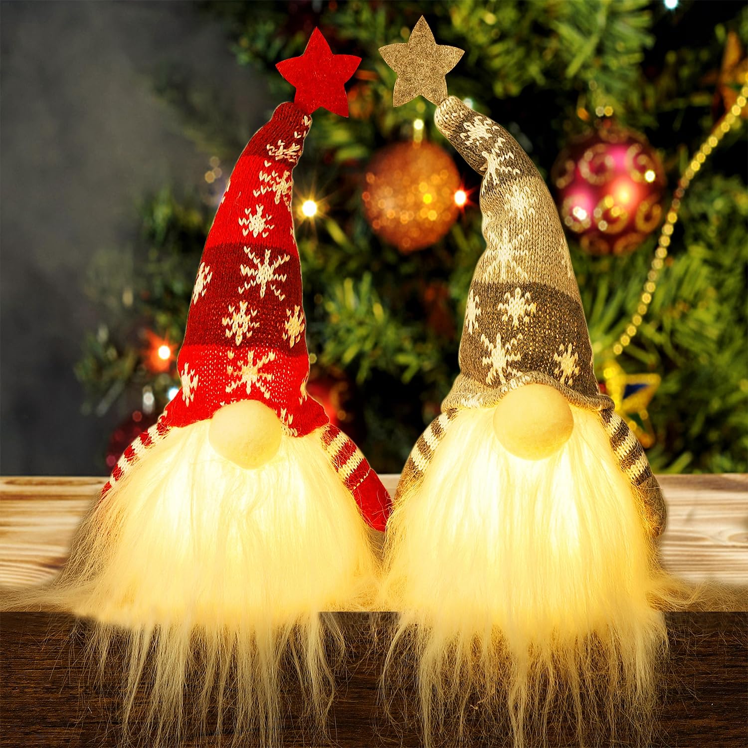 Juegoal 11 Lighted Christmas Gnome Santa  Light Up Elf Holiday Present  Battery Operated Winter Tabletop Christmas Decorations  2 Set
