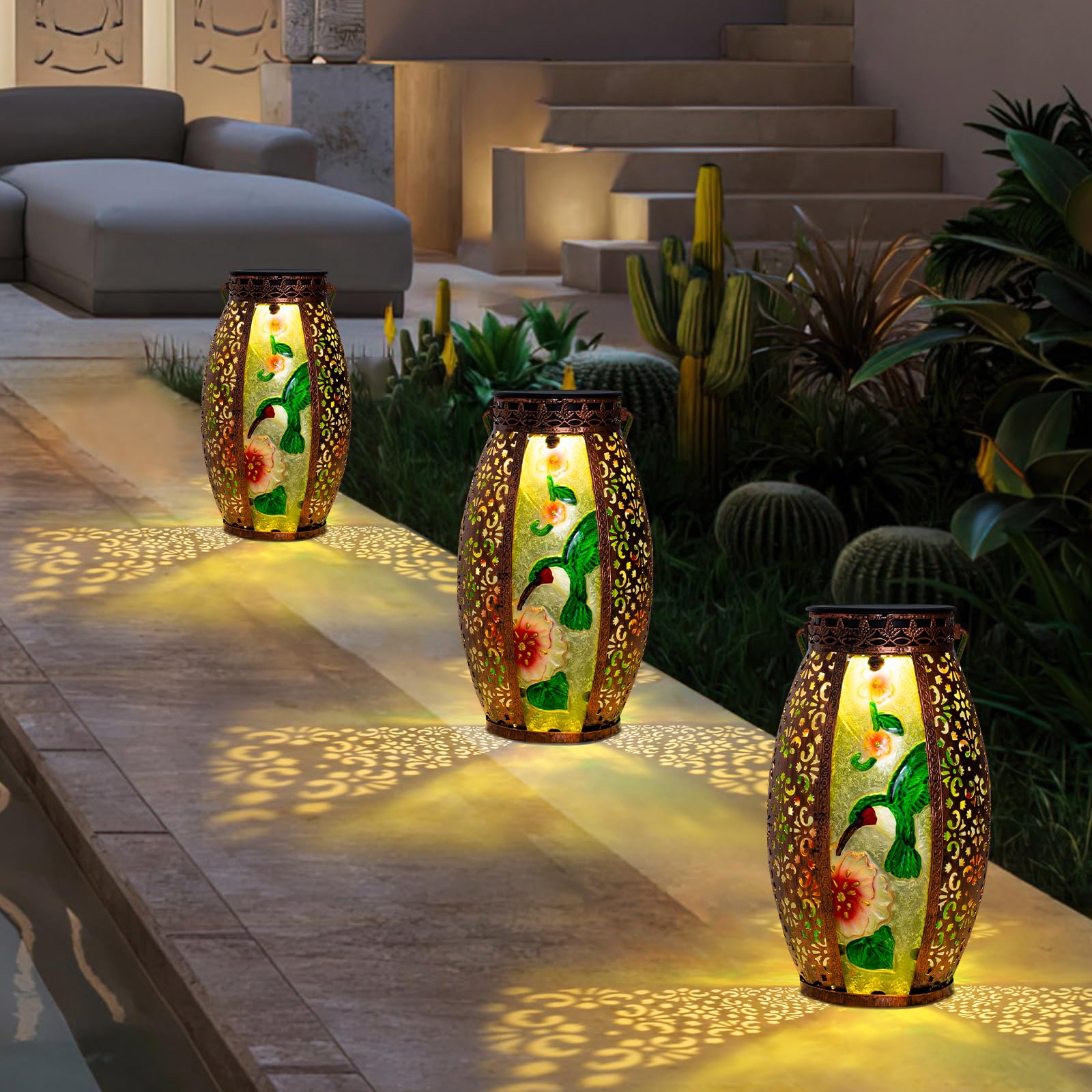 Gifts For Women Mom Grandma, Outdoor Solar Lantern-Waterproof Hummingbird Hanging Metal Decorative Lights For Patio Table Garden