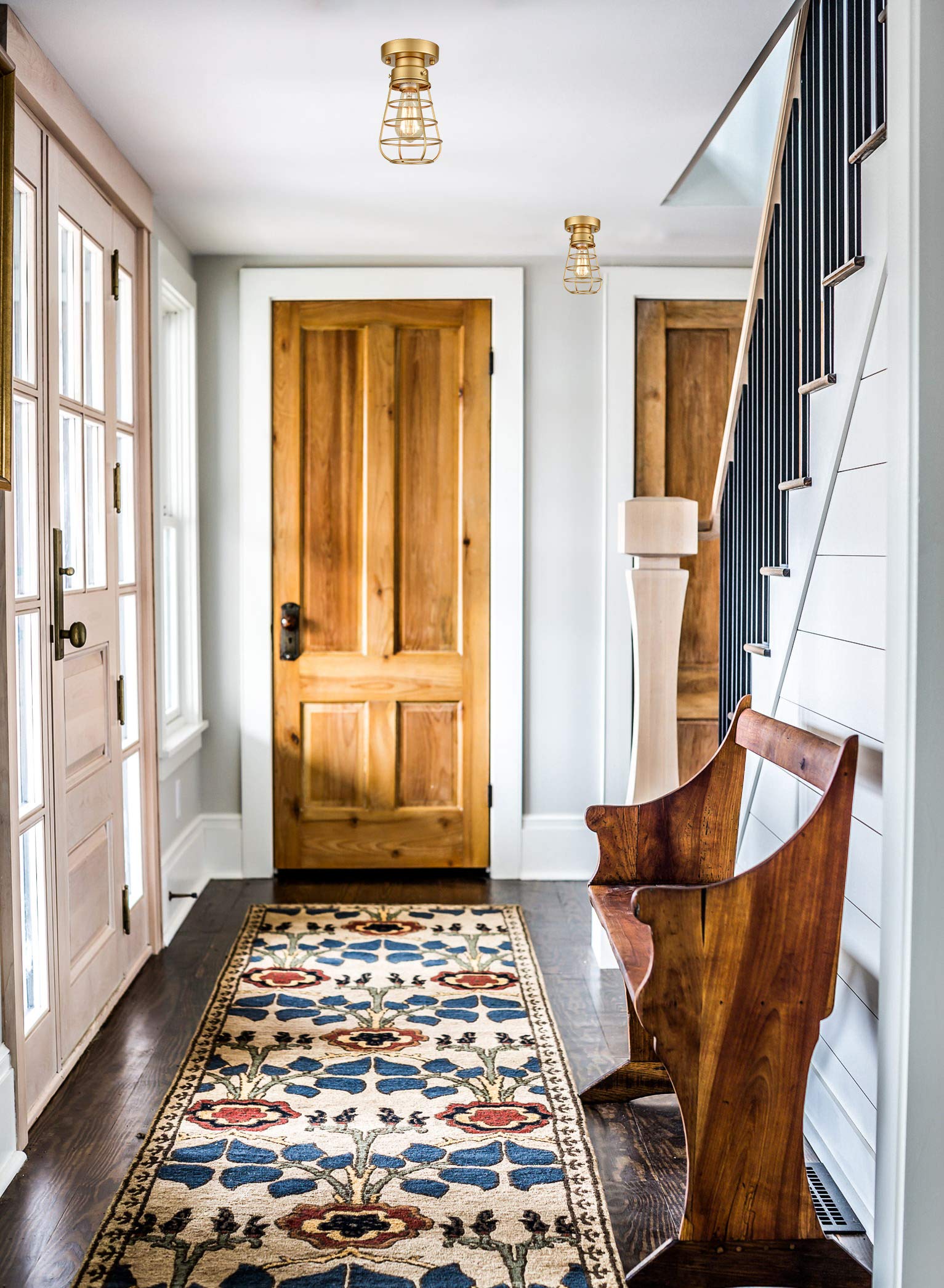 Modern Gold Semi Flush Mount Ceiling Light Kitchen Hallway Light Fixture Ceiling Mini Industrial Metal Cage Light Vintage Close