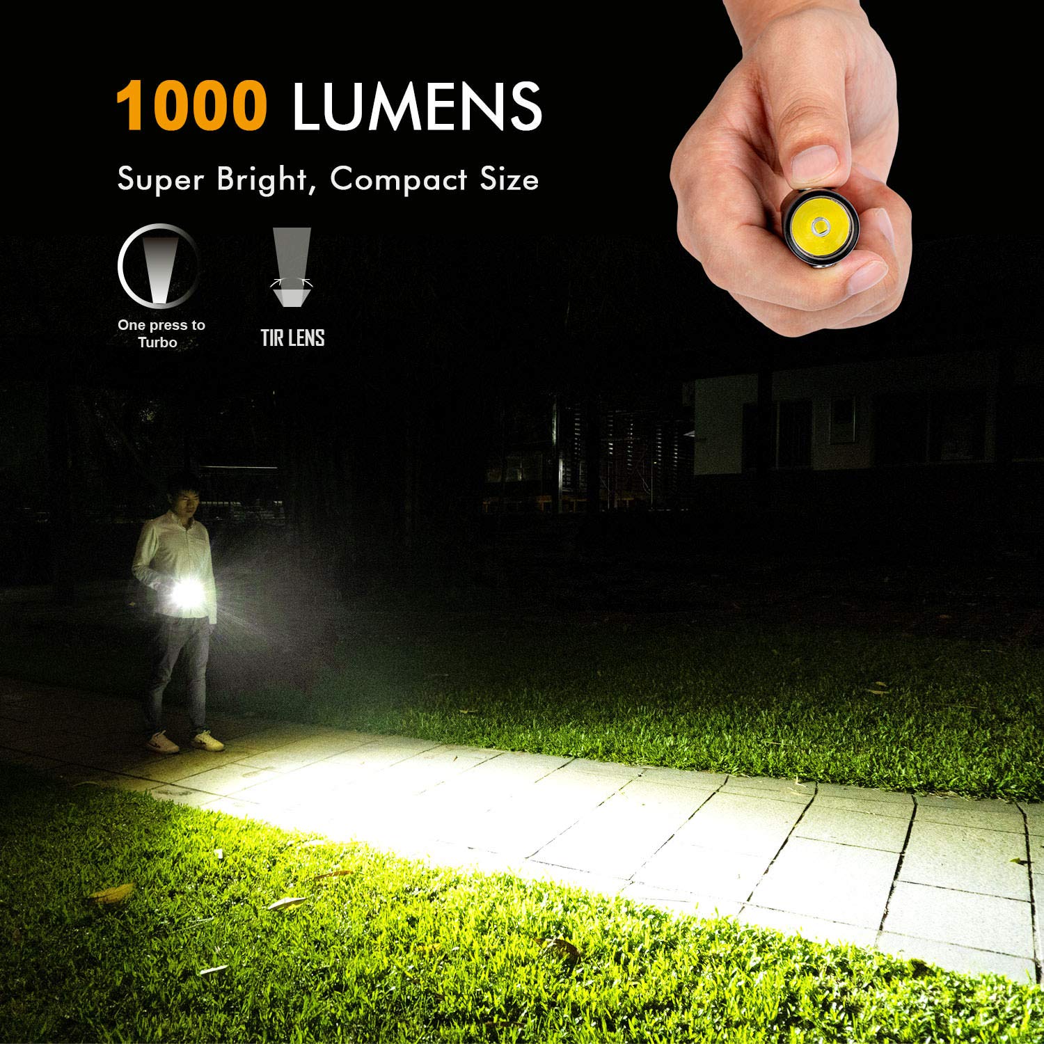 RovyVon A23 EDC Flashlight, 1000 Lumens, USB C Rechargeable, IPX8 Waterproof, Pocket Size, Black