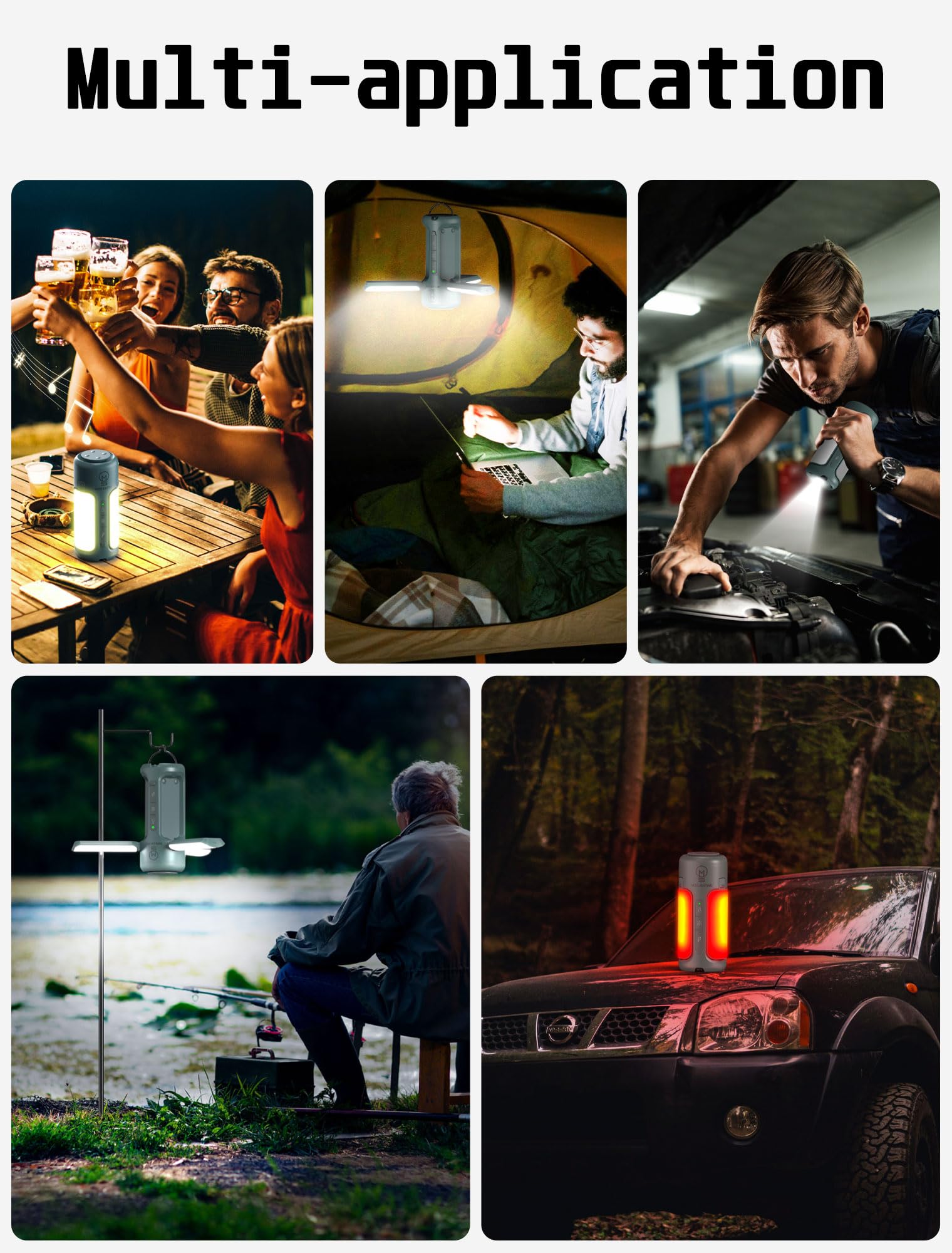 MOSLIGHTING Foldable Camping Lantern with Bluetooth Speaker, 750Lm, Dark Green, Portable ABS Light