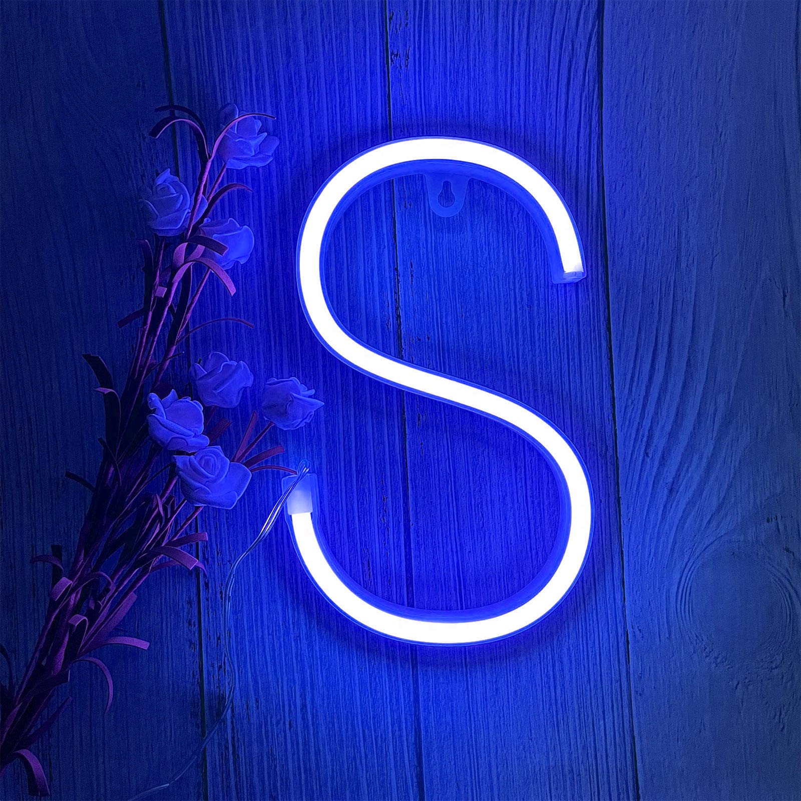ENUOLI Neon Letters Light Sign, Blue Plastic Marquee Decor for Wall, Model nNH.S-B, Size S