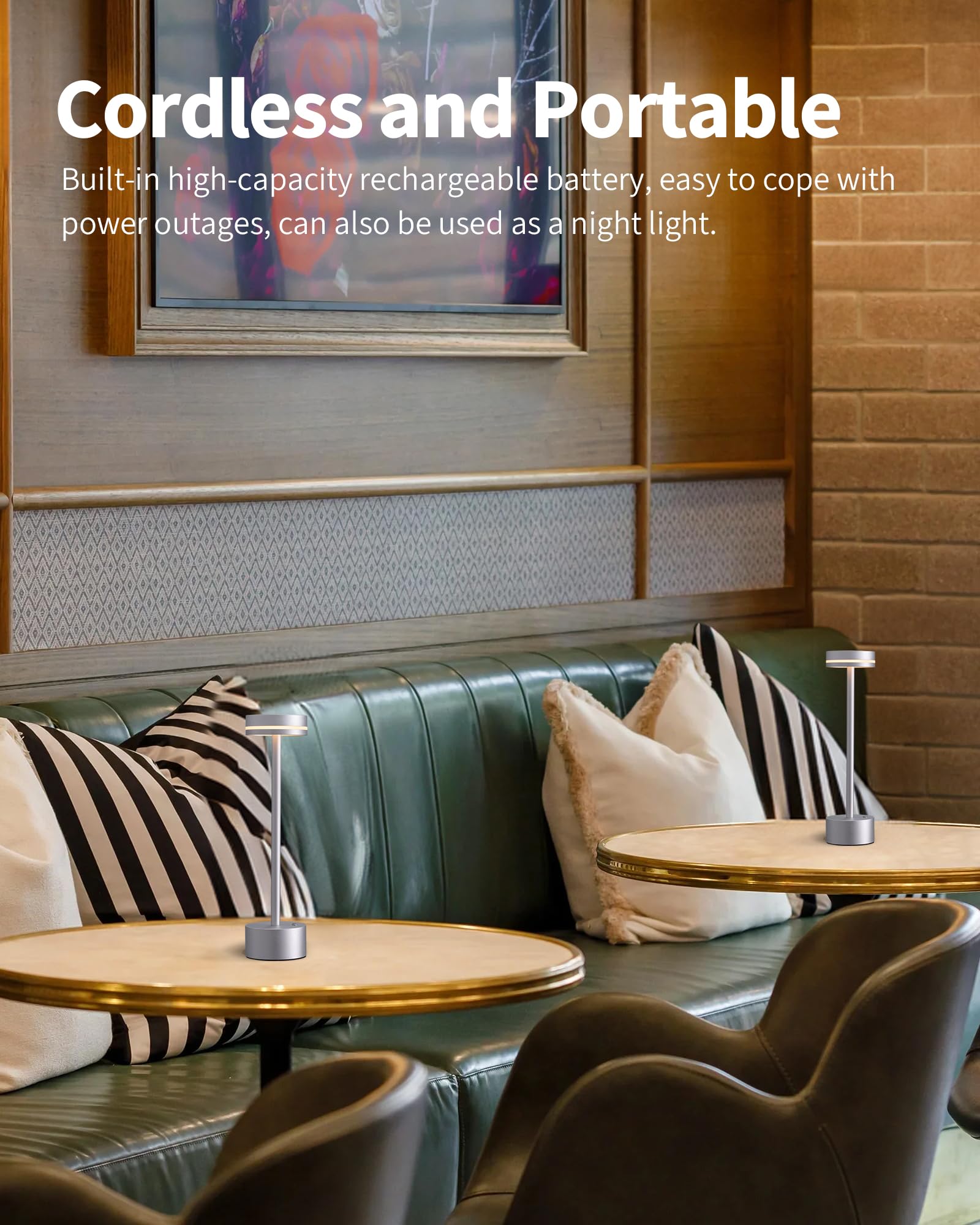 Pusu Portable Table Lamp Battery Powered Led Lamp Cordless Table Lights 3-Level Brightness Touch Control, For Home Office Bedroo