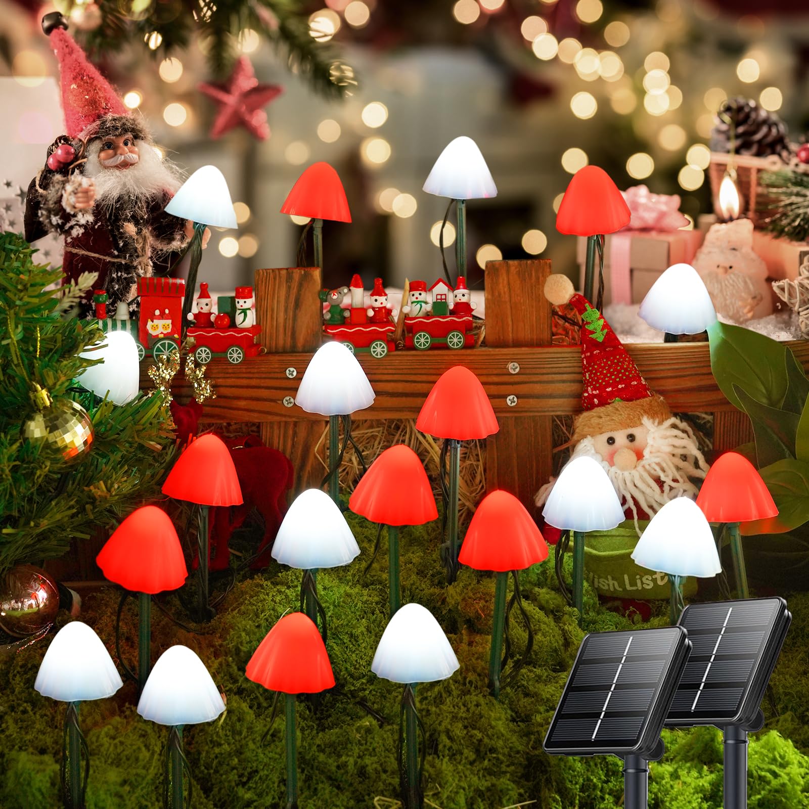 Ozs 2Pk 32Led 55Ft Red And White Christmas Decorations Mushroom Solar Lights  Christmas Lights Outdoor With 8 Lighting Modes  Solar String Lights Waterproof For Outside Yard Party