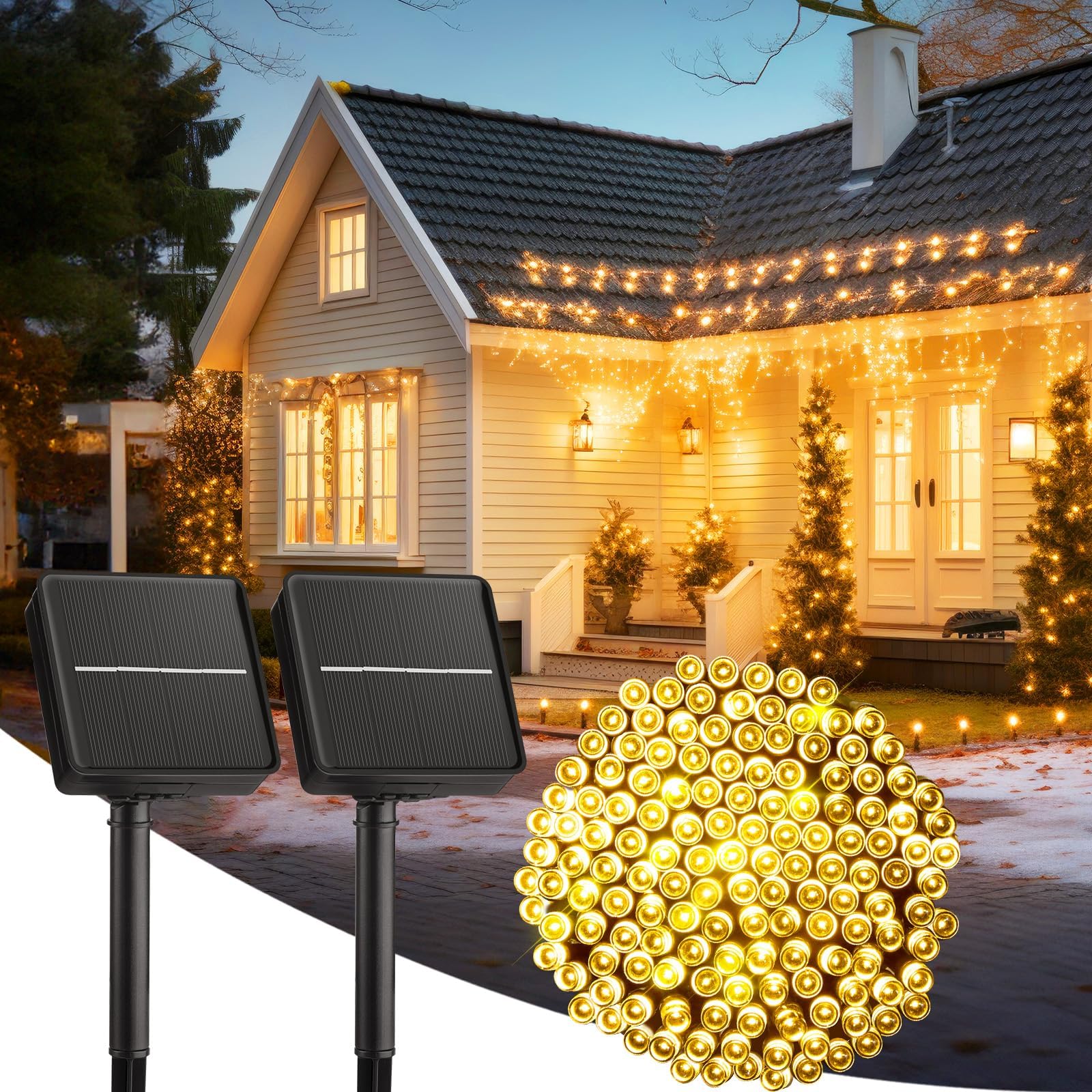 Solar String Lights For Outside  2-Pack 200Led 78Ft Total Solar Lights Outdoor Ip65 Waterproof Solar Powered Lights With 8 Lighting Modes For Party Garden Yard Holiday Tree Decoration  Warm White