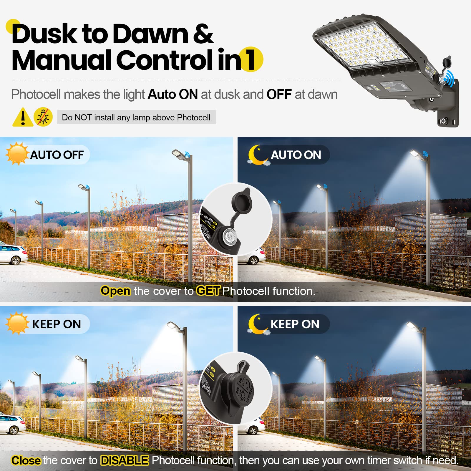 Yarbo 200W Led Parking Lot Light 180W 150W Tunable, 32000Lm (160Lm/W) 5000K Parking Lot Light, Dimmable Led Shoebox Lights With