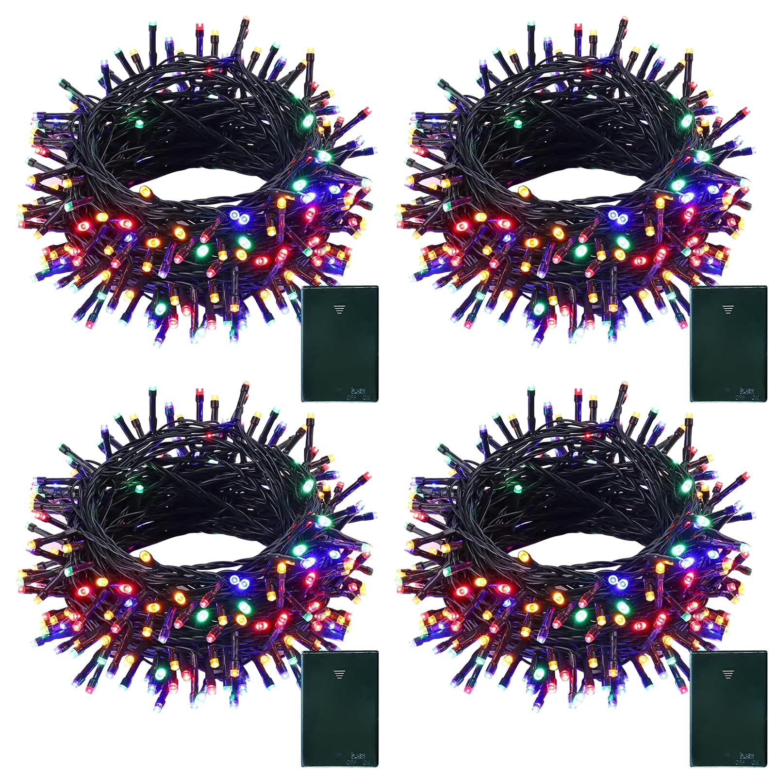 echosari 4 Pack Battery Operated String Lights, 13.2Ft, 40 LED, Waterproof, Dark Green Wire, Multicolor, Model SD-4P-4M40L