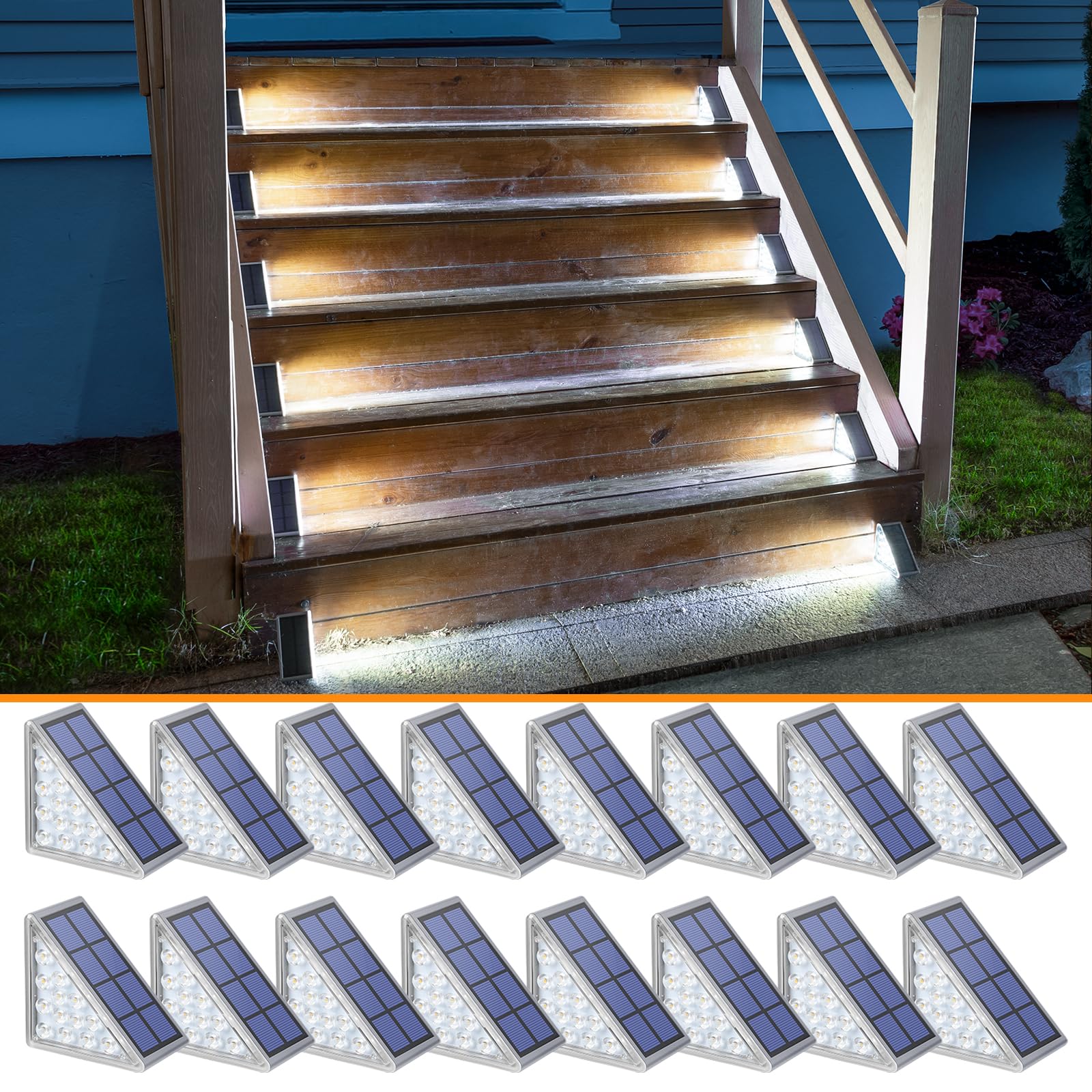 NIORSUN Solar Step Lights, 16 Pack Cool White, Waterproof IP67, Auto On/Off, Outdoor Lighting for Steps, Patio, Yard, Deck