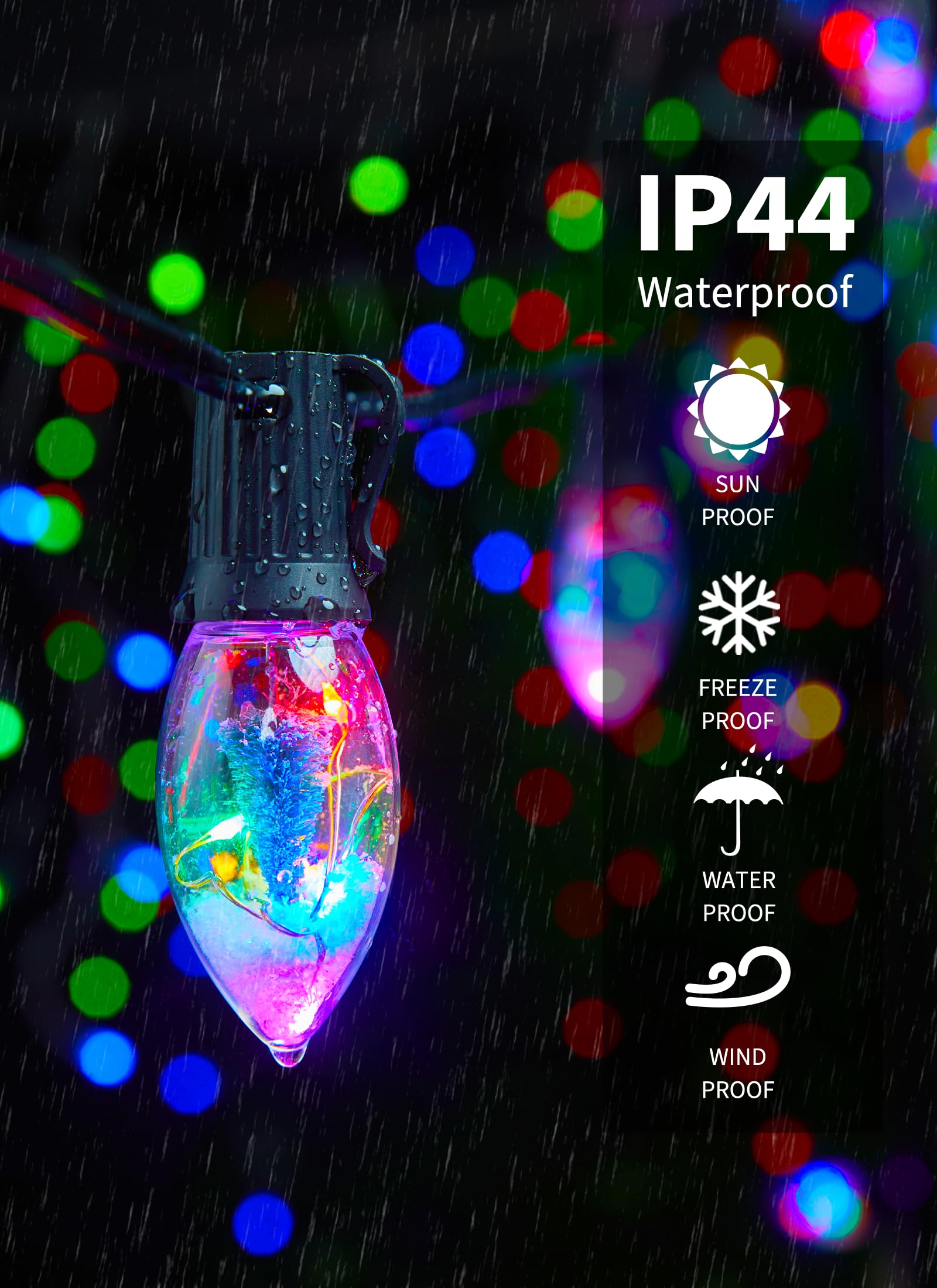 C9 Led Christmas Lights Outdoor, 45 Ft C9 String Lights With 40 Shatterproof Led Bulbs, 3 Light Mode, Connectable Waterproof Chr