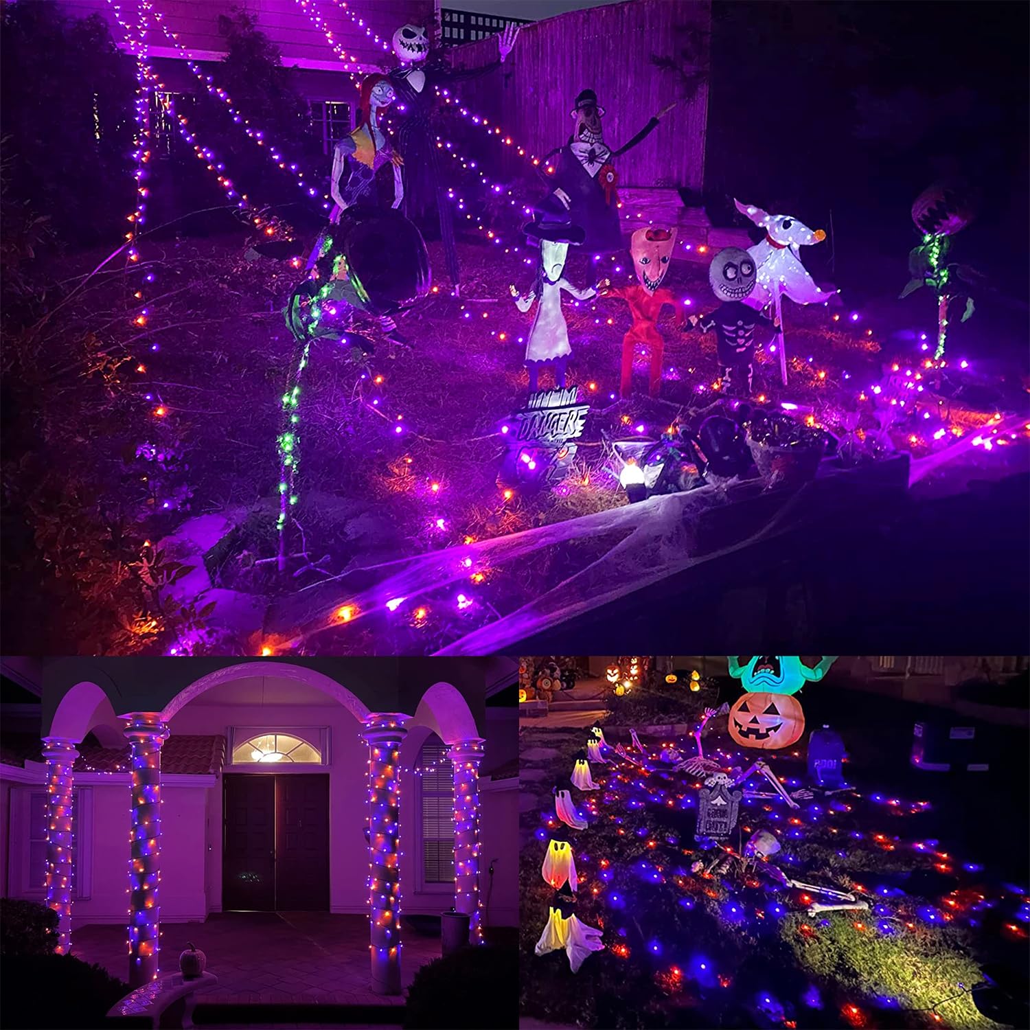 WATERGLIDE 328FT 1000 LED Outdoor Halloween Lights, Waterproof Orange & Purple Fairy String Lights, Model HBB-1000COI, 8 Modes