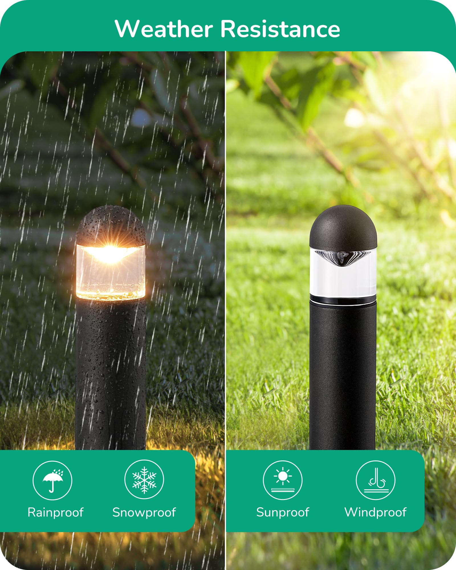 EDISHINE Low Voltage Landscape Lighting, 12V 3W, 3000K Warm White, Black Electric Bollard Lights for Yard Garden