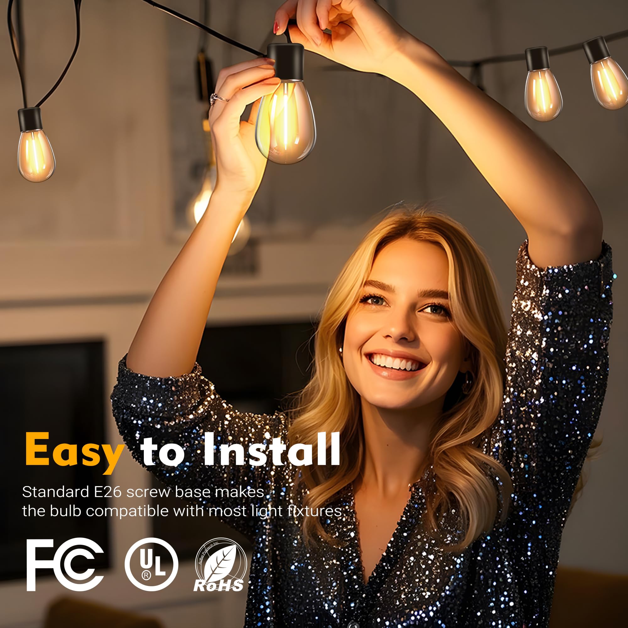 48 Pack S14 Led Bulbs For Outdoor String Lights, Replacement Waterproof Edison Bulb, 1W String Light Bulbs For Patio Backyard, S