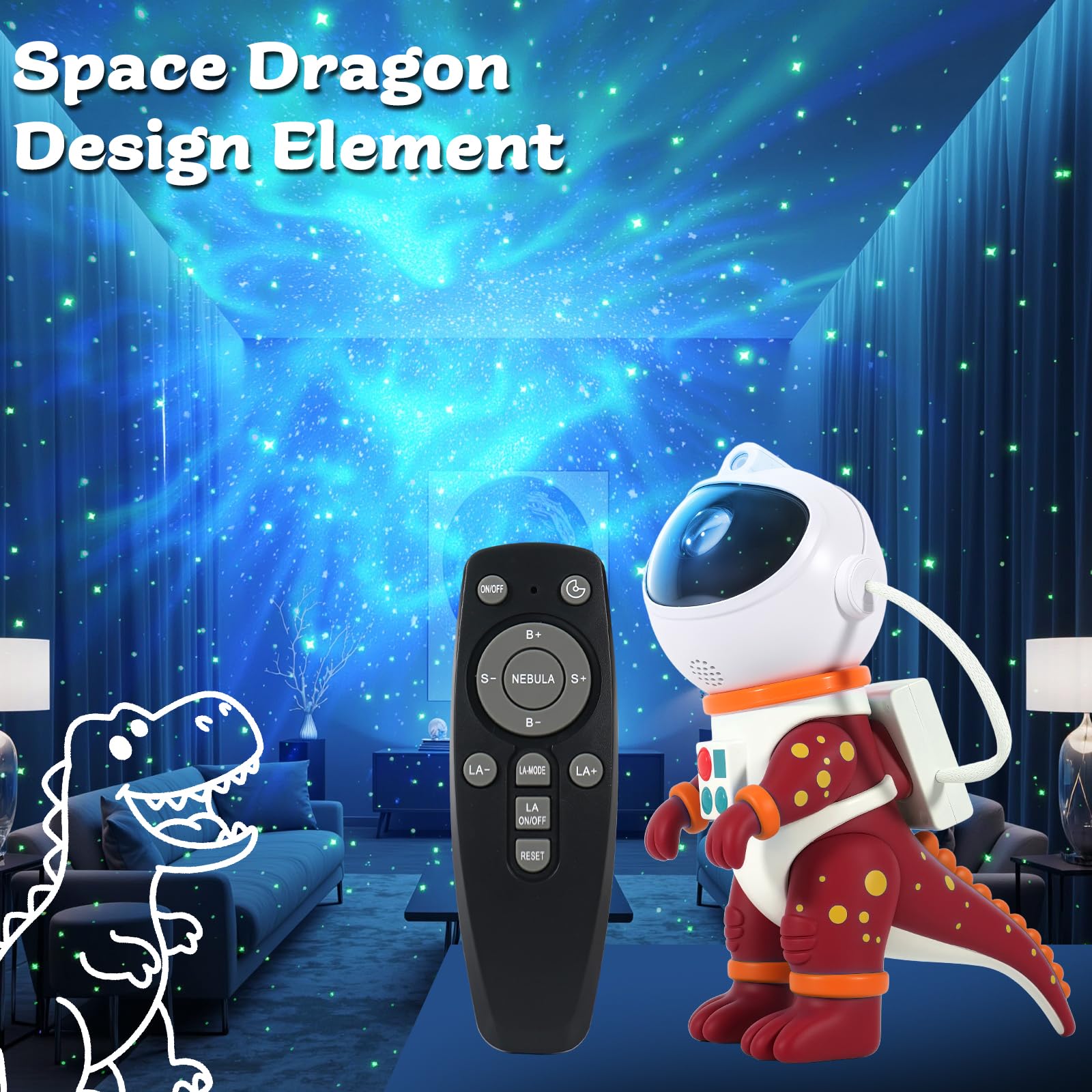 LOVME Galaxy Star Projection Night Light, Red Dinosaur Astronaut Projector, 8 Modes, Timer & Remote Control, Bedroom Decor for Kids