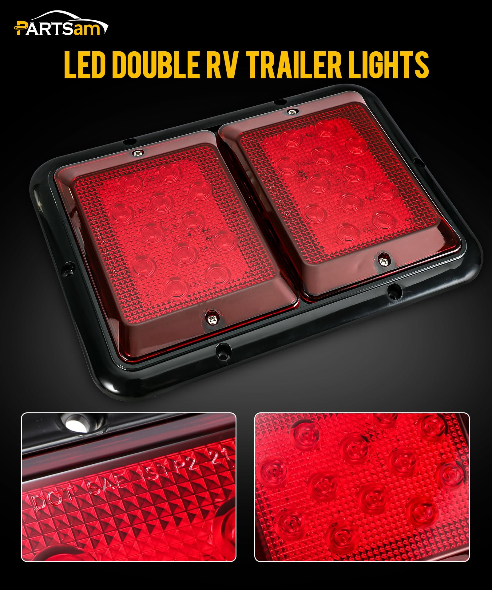 Partsam 2X Double Rv Trailer Camper Tail Lights 24-2835 Led Horizontal Vertical Surface Mount Double Trailer Light Taillight Red