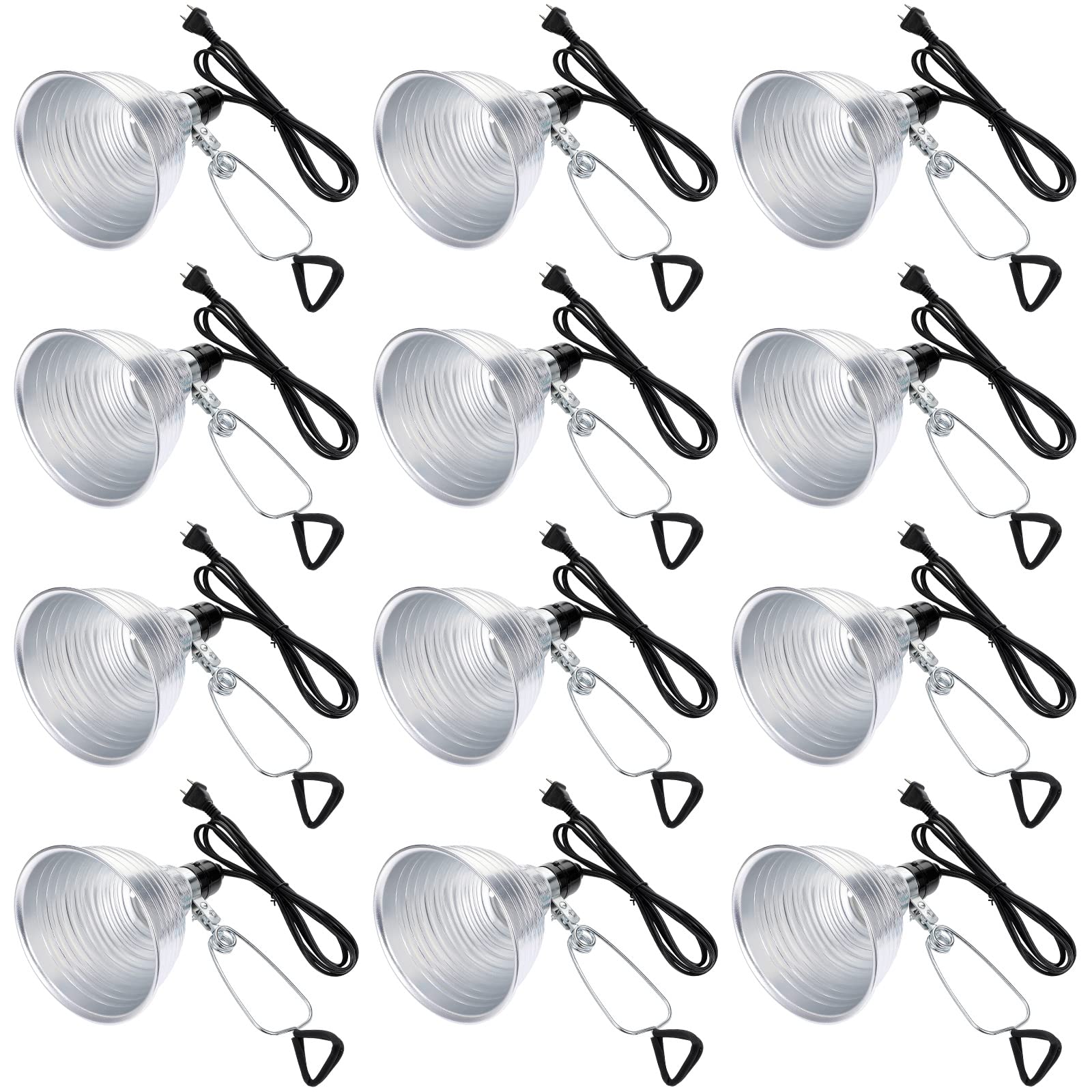 Macarrie 12 Pack Clamp Lamp Light with Aluminum Reflector, 6ft SPT-2 18awg Cord and Adjustable Stand Fixture E26 Socket, up to 1