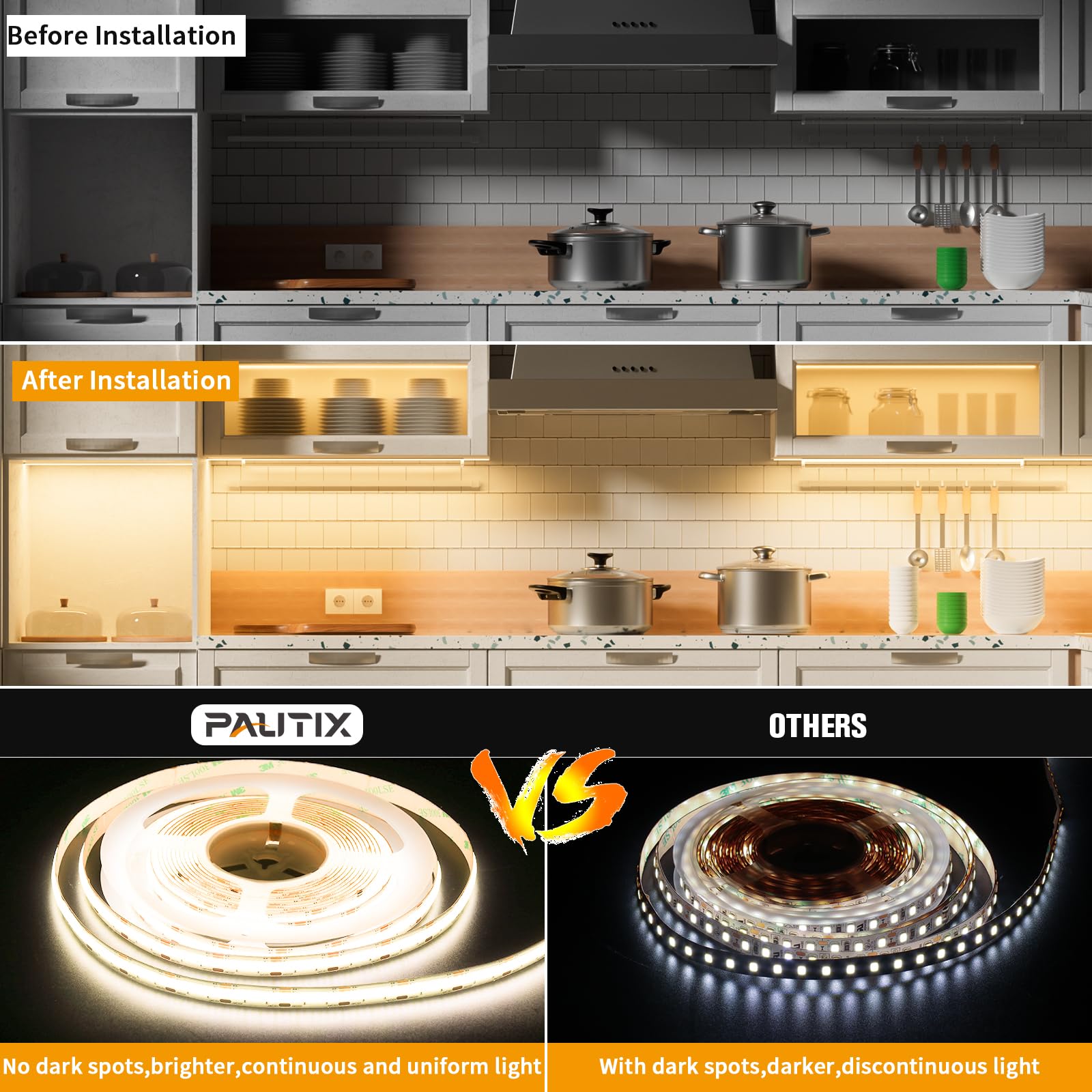 Pautix Cob Led Strip Light White Cct Tunable 3200Leds,Cri90+ 16.4Ft/5M Dimmable 2700K-6500K 24V Led Tape Light,For Under Cabinet