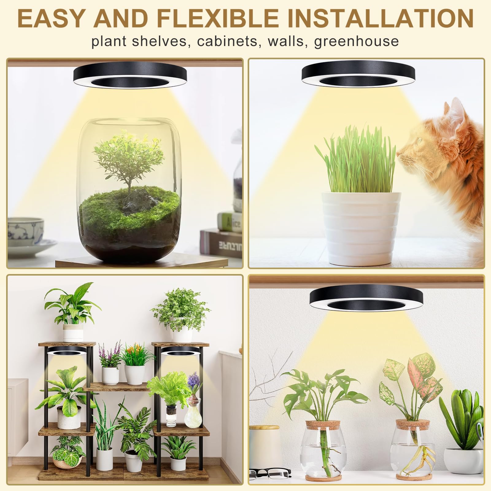 Aopeids 2025 Upgraded Full Spectrum Grow Light For Indoor Plants - 144 Leds, 3 Lighting Modes, Auto On/Off Timer (4/8/12H), 10-Level Dimmable Halo Small Plant Lights (Black, 6.3Inch Dual Head)