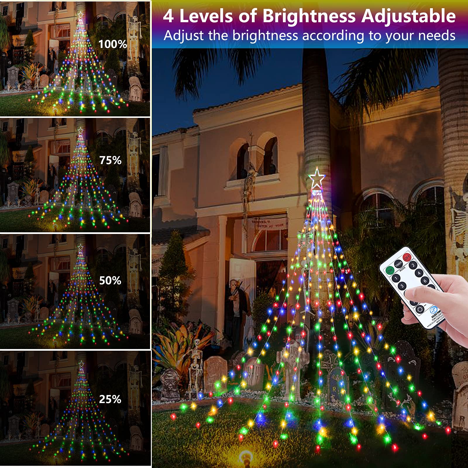 Decute Outdoor String Lights, 320 LED, 8 Modes, Waterproof, Remote Control, Multicolor, Model GP-SW290DC0209-IP44(US) A