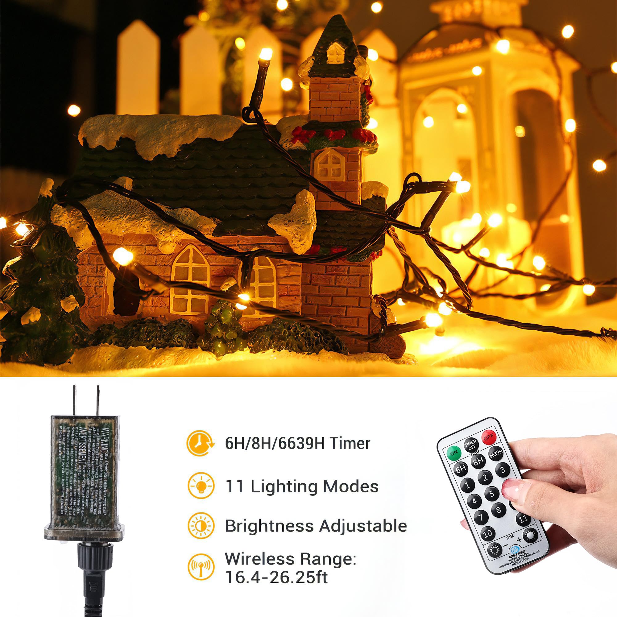 Brizled Color Changing Christmas Lights, 65.67ft 200 LED 11-Function Warm White & Cool White LED Lights String, Dimmable 29V Saf