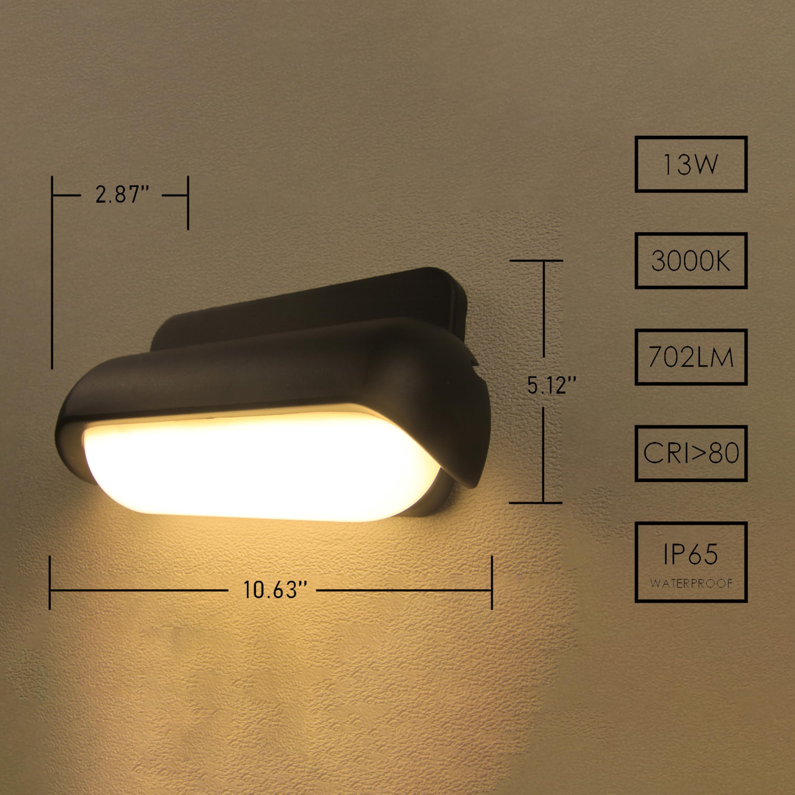 Plusled 13W Black Led Wall Sconce - Waterproof Outdoor Porch Light For Garden & Patio