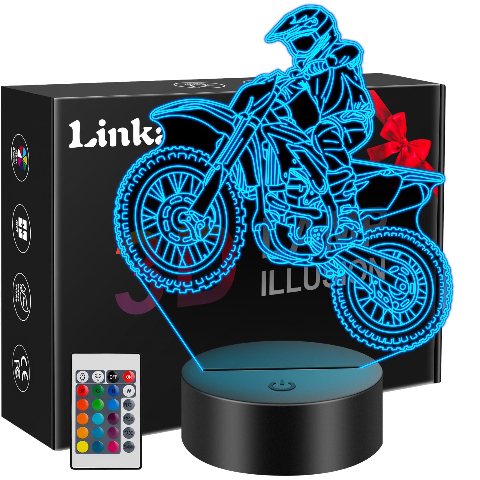Linkax 3D Illusion Night Light & Soccer Gift For Teens  Boys & Kids - 8 To 12 Year Olds - Football Accessories & Room Decor (Bike)