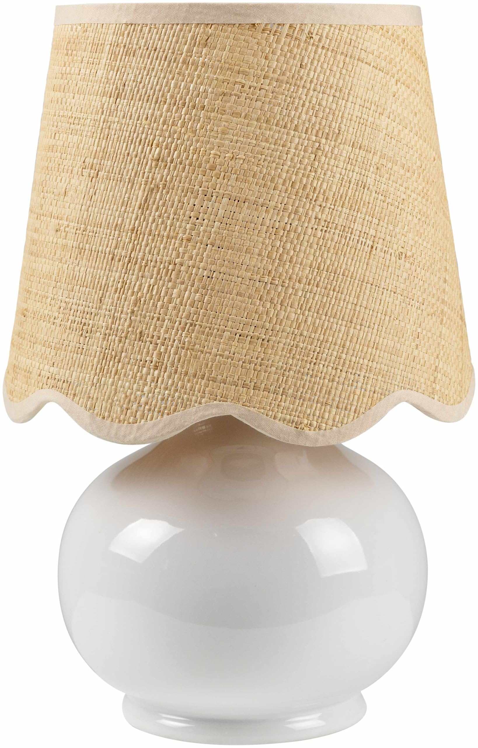 BoutiqueRugs Navarro Boho Ceramic Bedside Table Lamp - 13inH x 8inW x 8inD - Rattan Shade - White, Beige - Model TXCHMA3-003