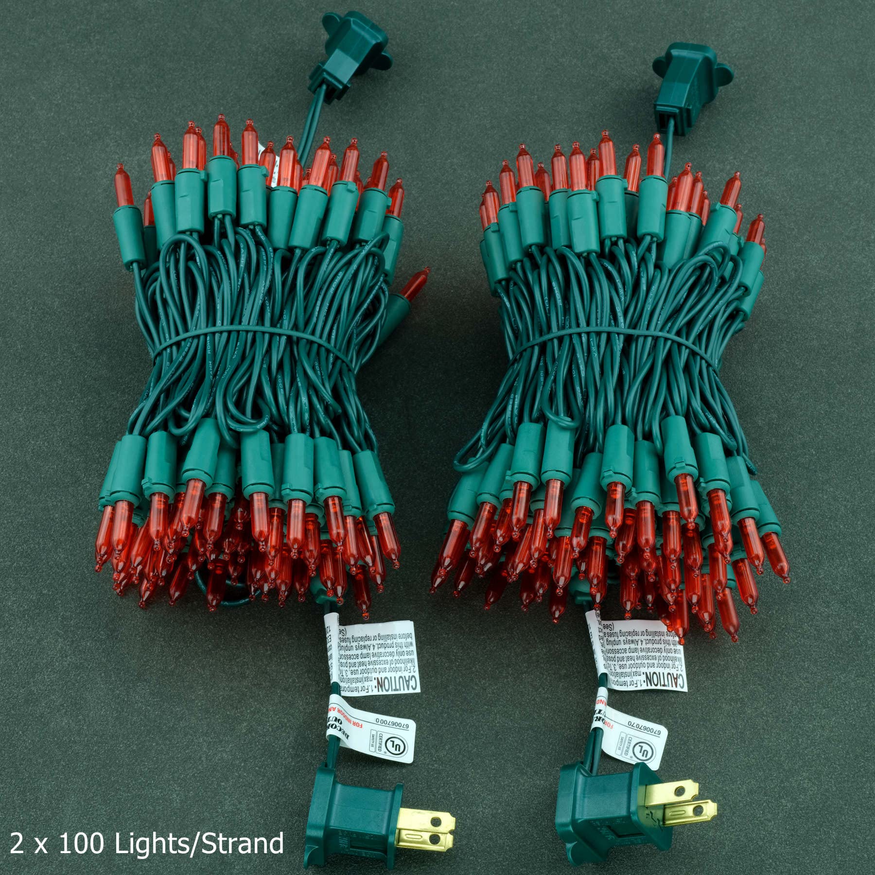 Yuletime Red Led Christmas Lights 200 Count 50 Ft, Pack Of 2 Strands 25 Ft 100 Lights Ul Certified String Light Set (Red)