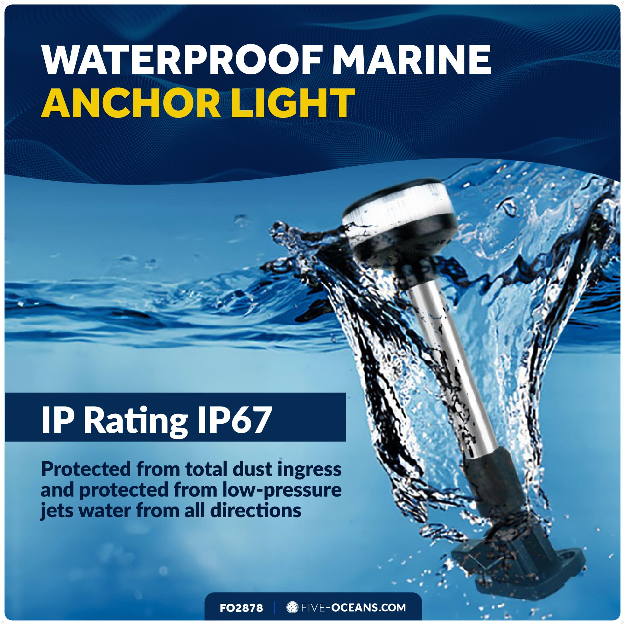 Five Oceans 9-Inch LED Anchor Light, USCG 2NM Certified, Fold-Down Design, High-Impact Aluminum, Model FO2878, Clear Lens