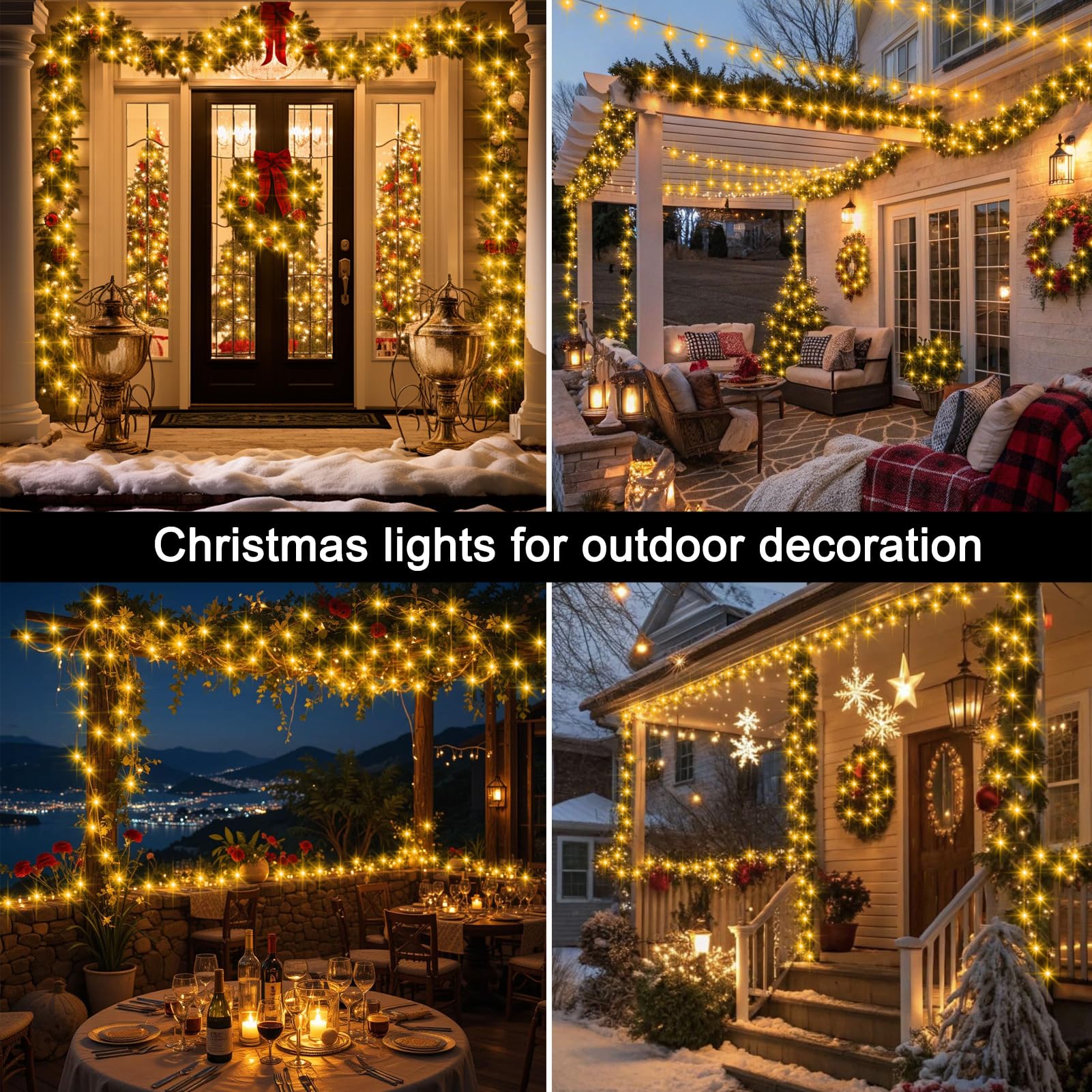 Echosari 400 Led Christmas String Lights Connectable  Extra Long 66Ft Outdoor String Lights End-To-End Plug In With Remote Timer For Garden Patio Tree Decor (Warm White)