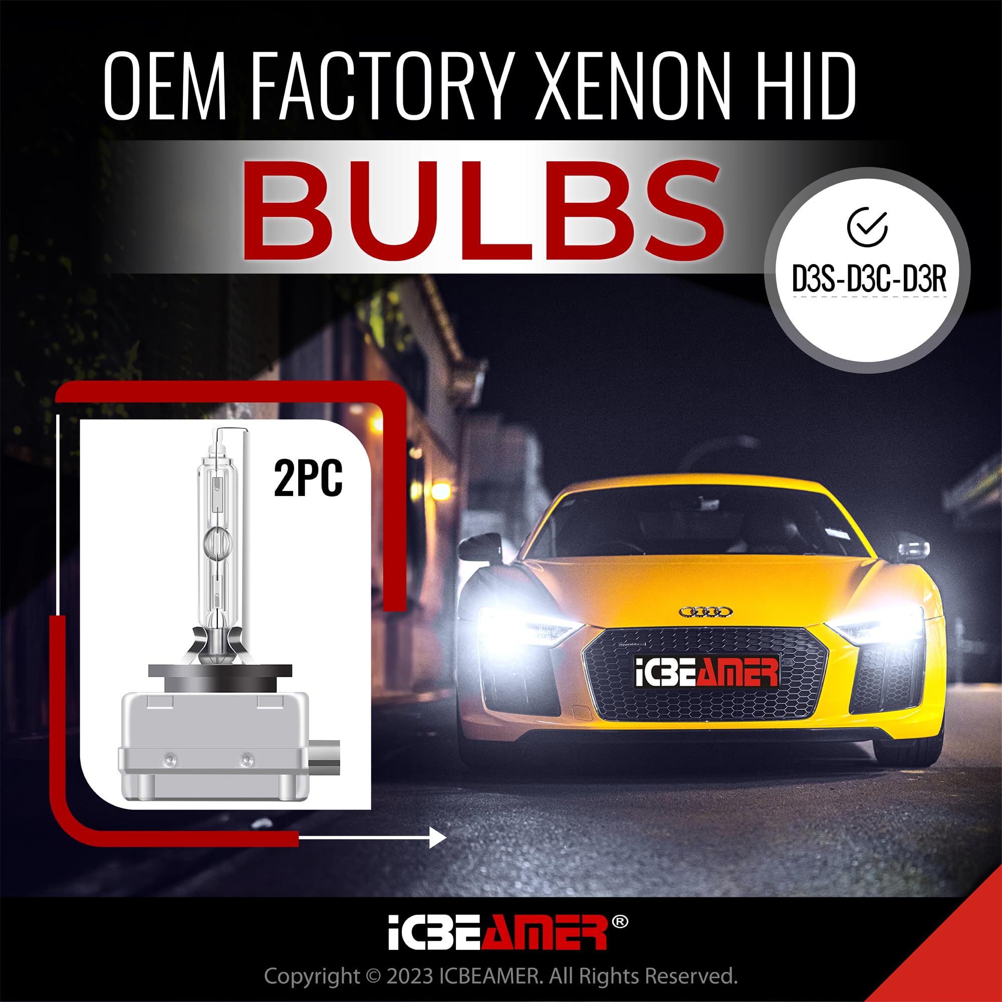 ICBEAMER D3C/D3R/D3S HID Headlight Bulb for Low Beam High Beam | 35W 12000K Purple Xenon Replacement Bulbs | IP68 Waterproof | P