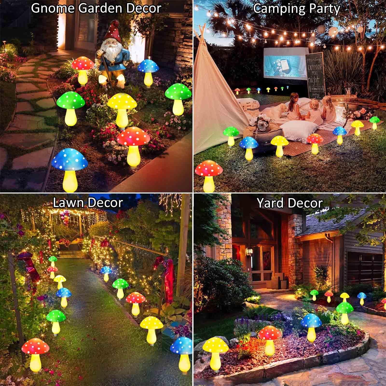Windpnn Solar Mushroom Lights 8-Pack, Waterproof Outdoor Garden Decor, Multi-Colored, Model LH-GT04