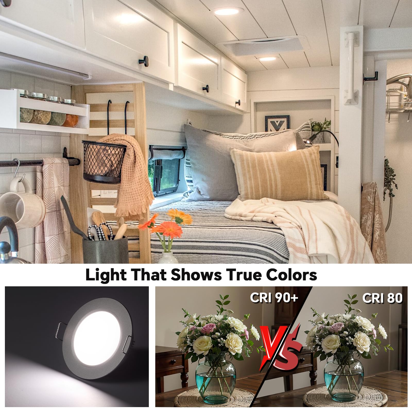 acegoo RV 2.75 Recessed LED Ceiling Light 12V Ultra-Thin Puck Light, Dimmable RV Lights Interior for Camper Van Truck Motorhome