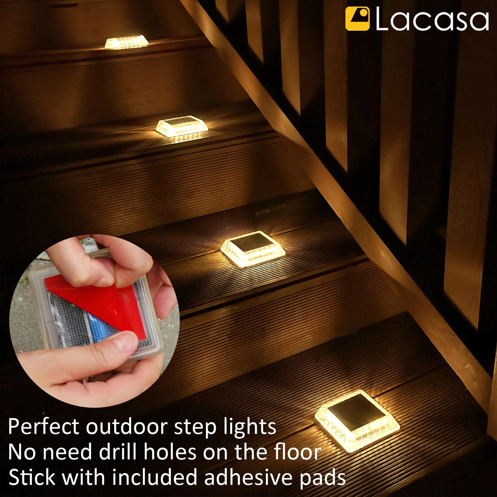 Lacasa Outdoor Solar Garden Light, 4 Pack 30LM, IP68 Waterproof, Warm White 2700K, Auto On/Off, Square Design