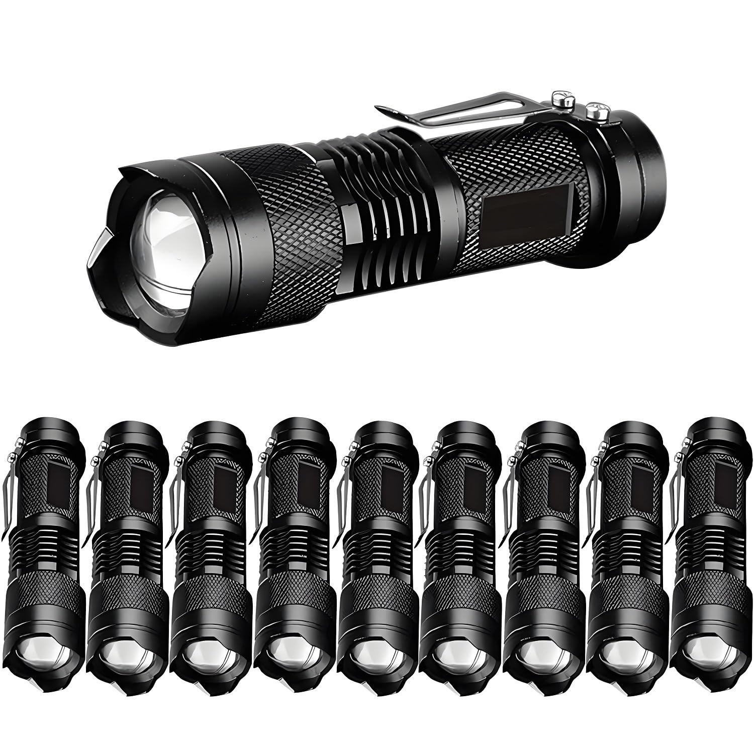 MVIOCS LED Tactical Flashlight 10 Pack, High Lumens, Waterproof, Adjustable Focus, Small, Aluminum